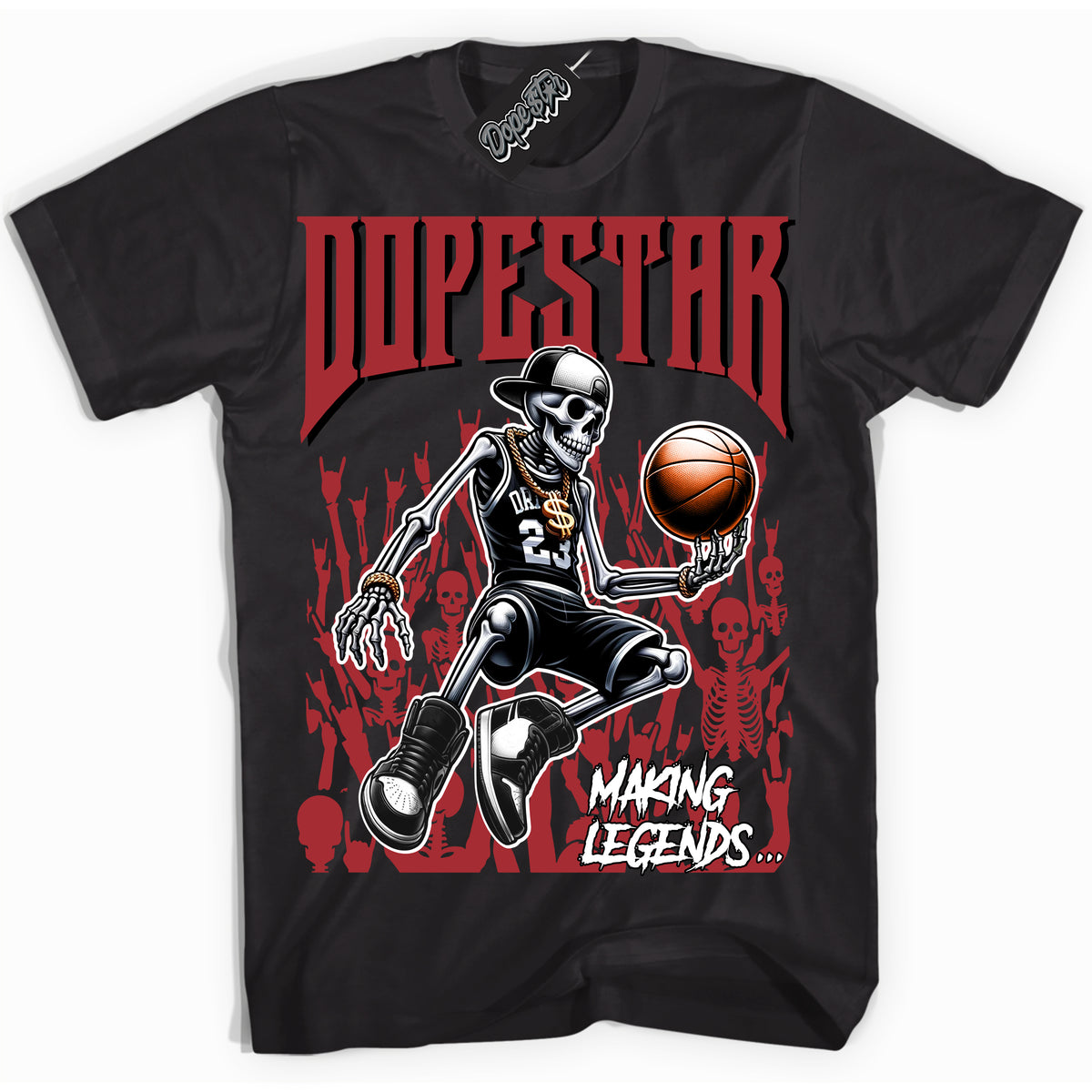 AJ1 Retro High '85 OG Bred ‘Making Legends’ – Black Streetwear T-Shirt | Sneaker Matching shirt for AJ1 Retro High '85 OG Bred | Men's and Women's Streetwear Graphic Tee by Sneaker Shirts Outlet.

