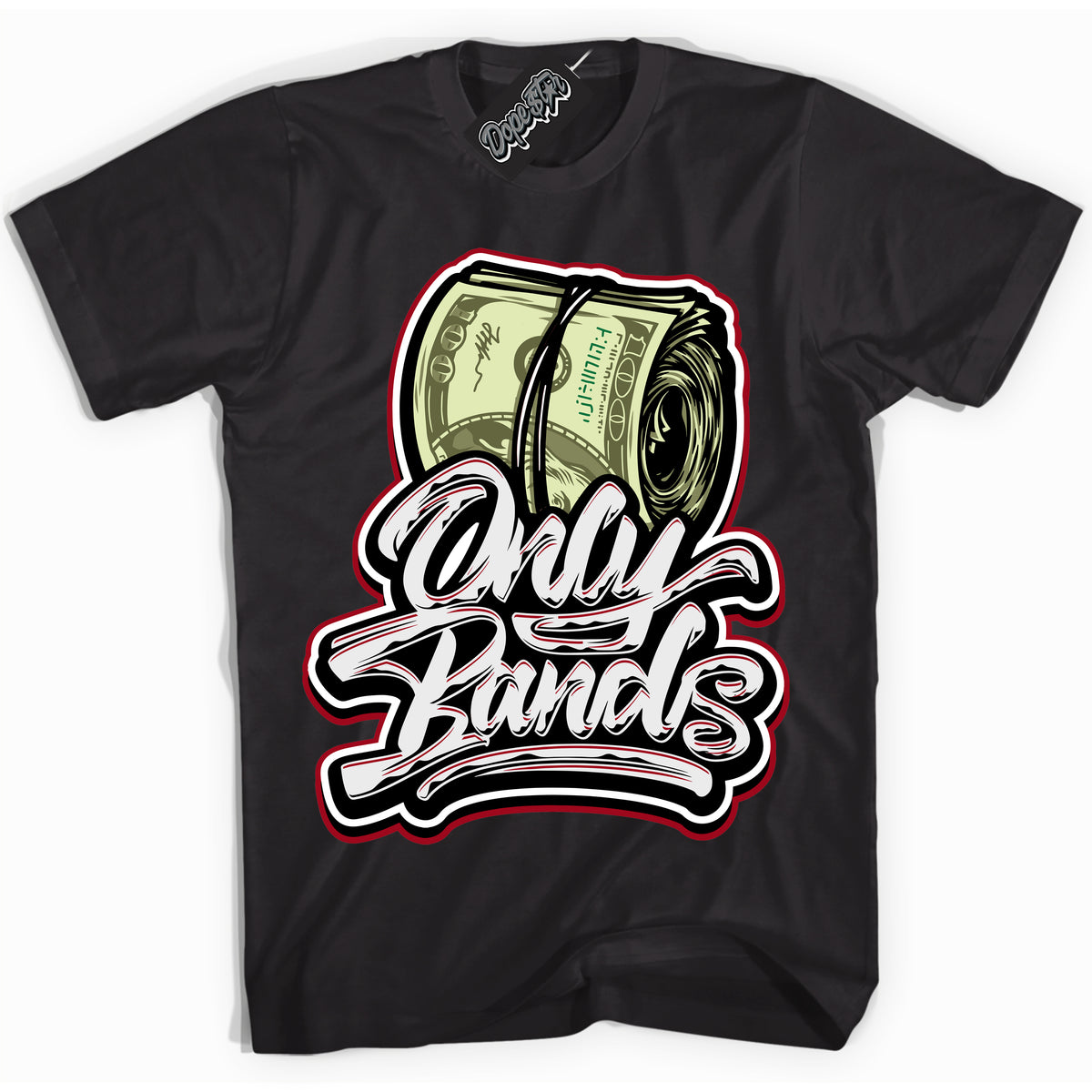 AJ1 Retro High '85 OG Bred ‘Only Bands’ – Black Streetwear T-Shirt | Sneaker Matching shirt for AJ1 Retro High '85 OG Bred | Men's and Women's Streetwear Graphic Tee by Sneaker Shirts Outlet.
