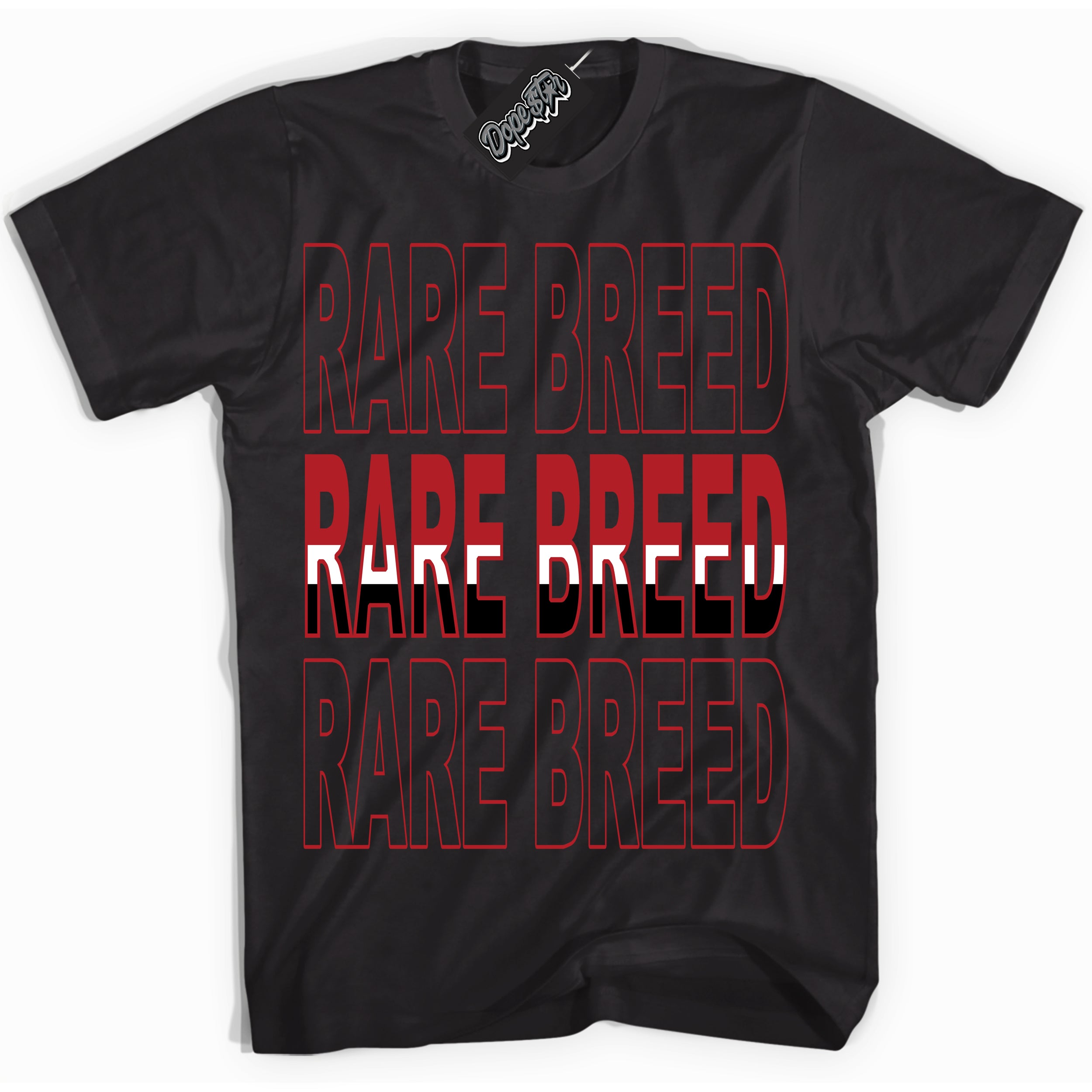 AJ1 Retro High '85 OG Bred ‘Rare Breed’ – Black Streetwear T-Shirt | Sneaker Matching shirt for AJ1 Retro High '85 OG Bred | Men's and Women's Streetwear Graphic Tee by Sneaker Shirts Outlet.
