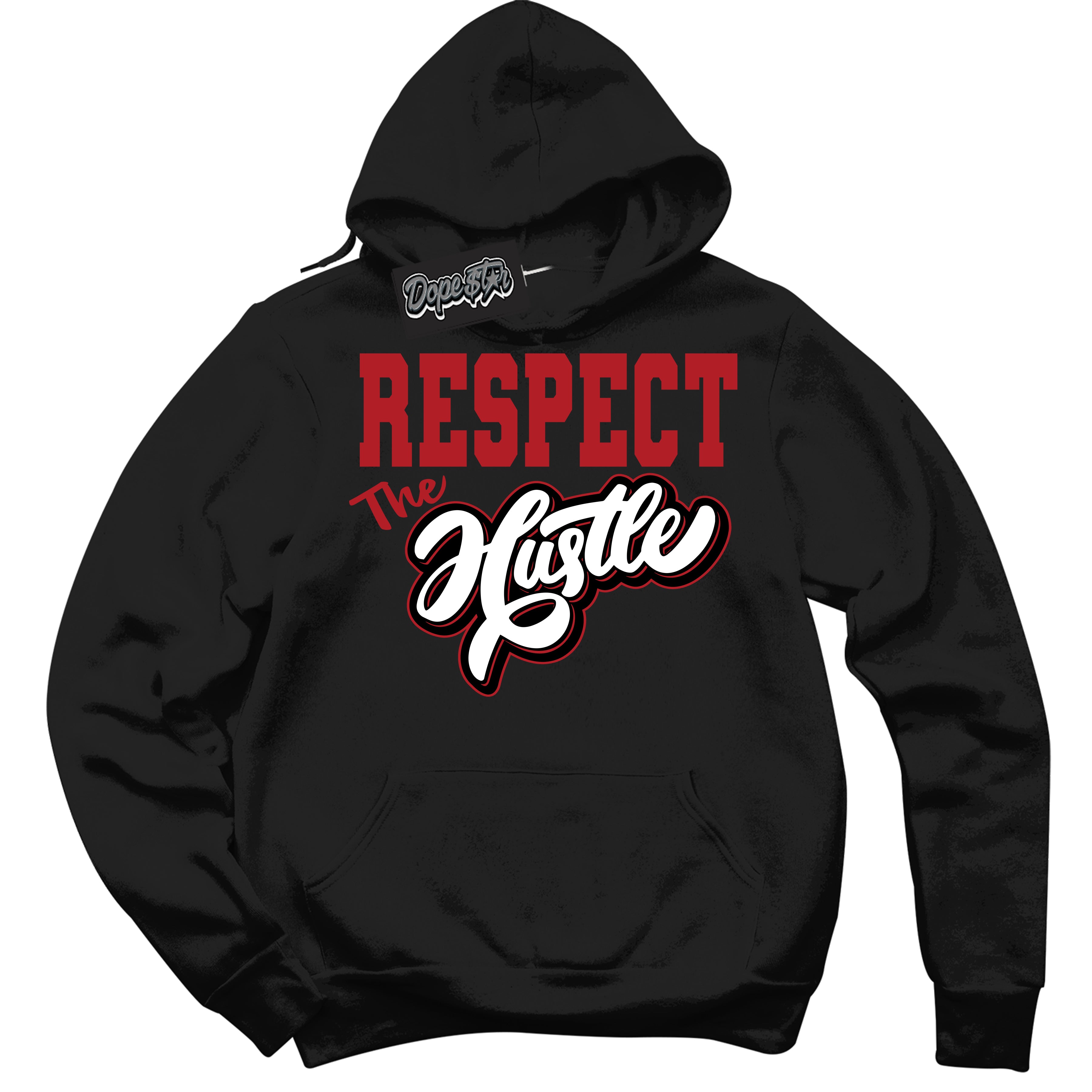 AJ1 Retro High '85 OG Bred ‘Respect The Hustle’ – Black Streetwear Hoodie | Sneaker Matching sweatshirt for AJ1 Retro High '85 OG Bred | Men's and Women's Streetwear Graphic Hoodie by Sneaker Shirts Outlet
