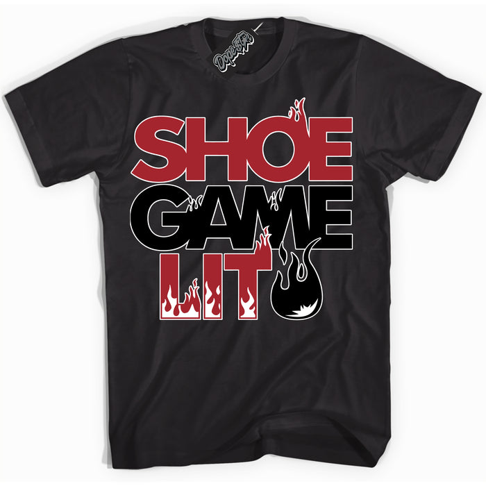 AJ1 Retro High '85 OG Bred ‘Shoe Game Lit’ – Black Streetwear T-Shirt | Sneaker Matching shirt for AJ1 Retro High '85 OG Bred | Men's and Women's Streetwear Graphic Tee by Sneaker Shirts Outlet.
