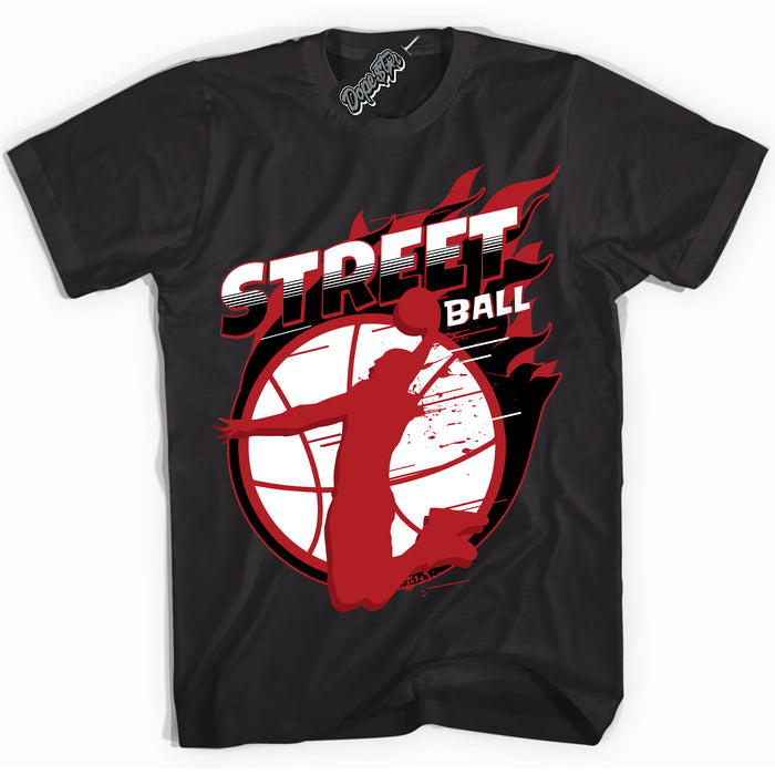 AJ1 Retro High '85 OG Bred ‘Street ball’ – Black Streetwear T-Shirt | Sneaker Matching shirt for AJ1 Retro High '85 OG Bred | Men's and Women's Streetwear Graphic Tee by Sneaker Shirts Outlet.