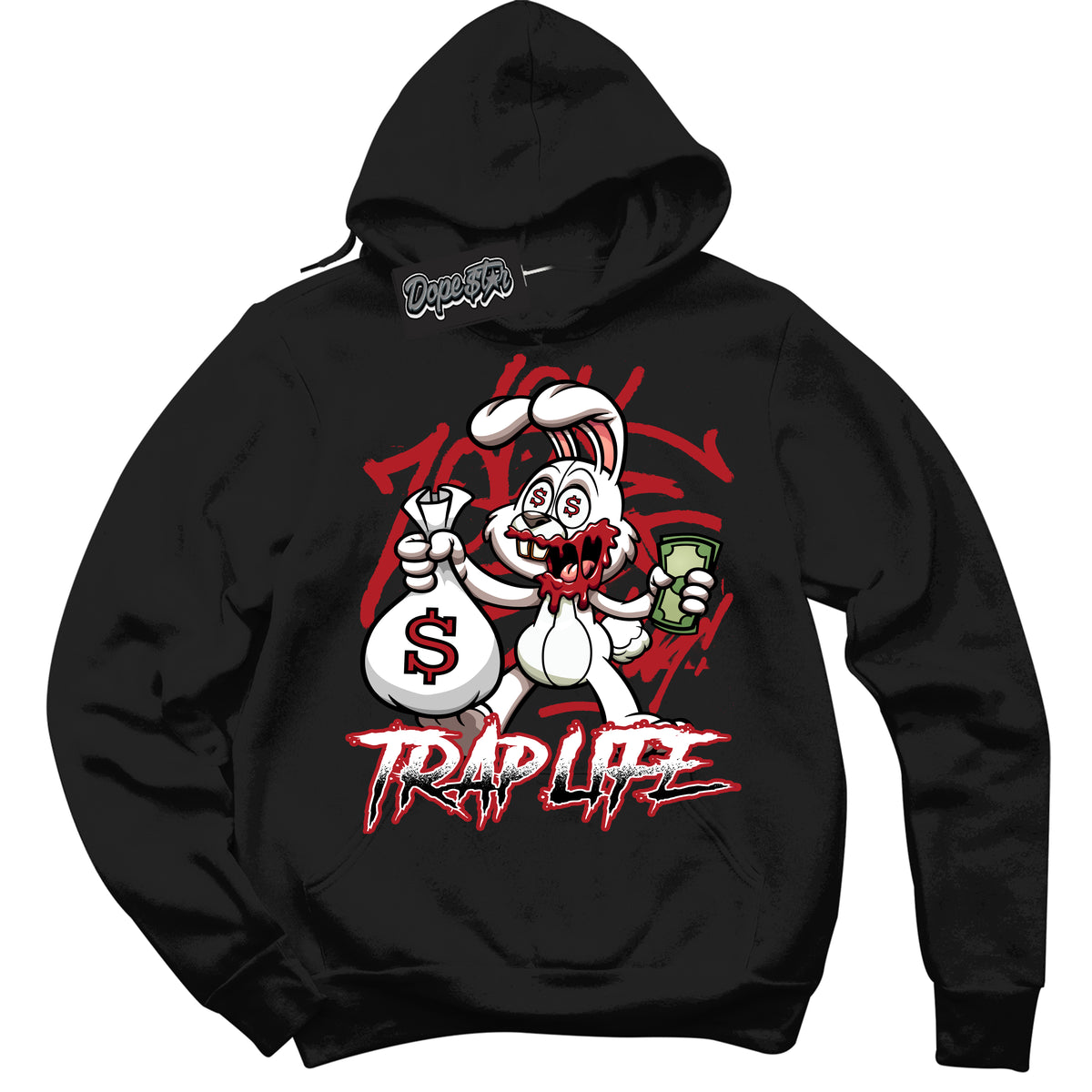 AJ1 Retro High '85 OG Bred ‘Trap Rabbit’ – Black Streetwear Hoodie | Sneaker Matching sweatshirt for AJ1 Retro High '85 OG Bred | Men's and Women's Streetwear Graphic Hoodie by Sneaker Shirts Outlet
