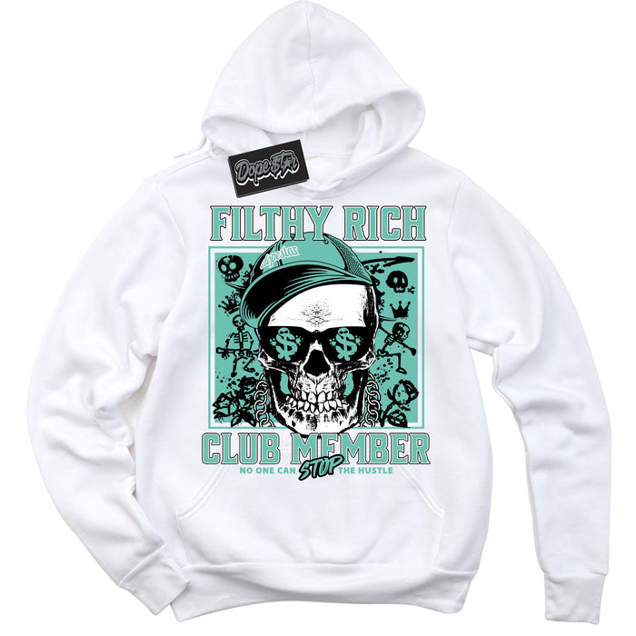 Cool White Hoodie with “ Filthy Rich ”  design that Perfectly Matches Green Glow 1s Sneakers.