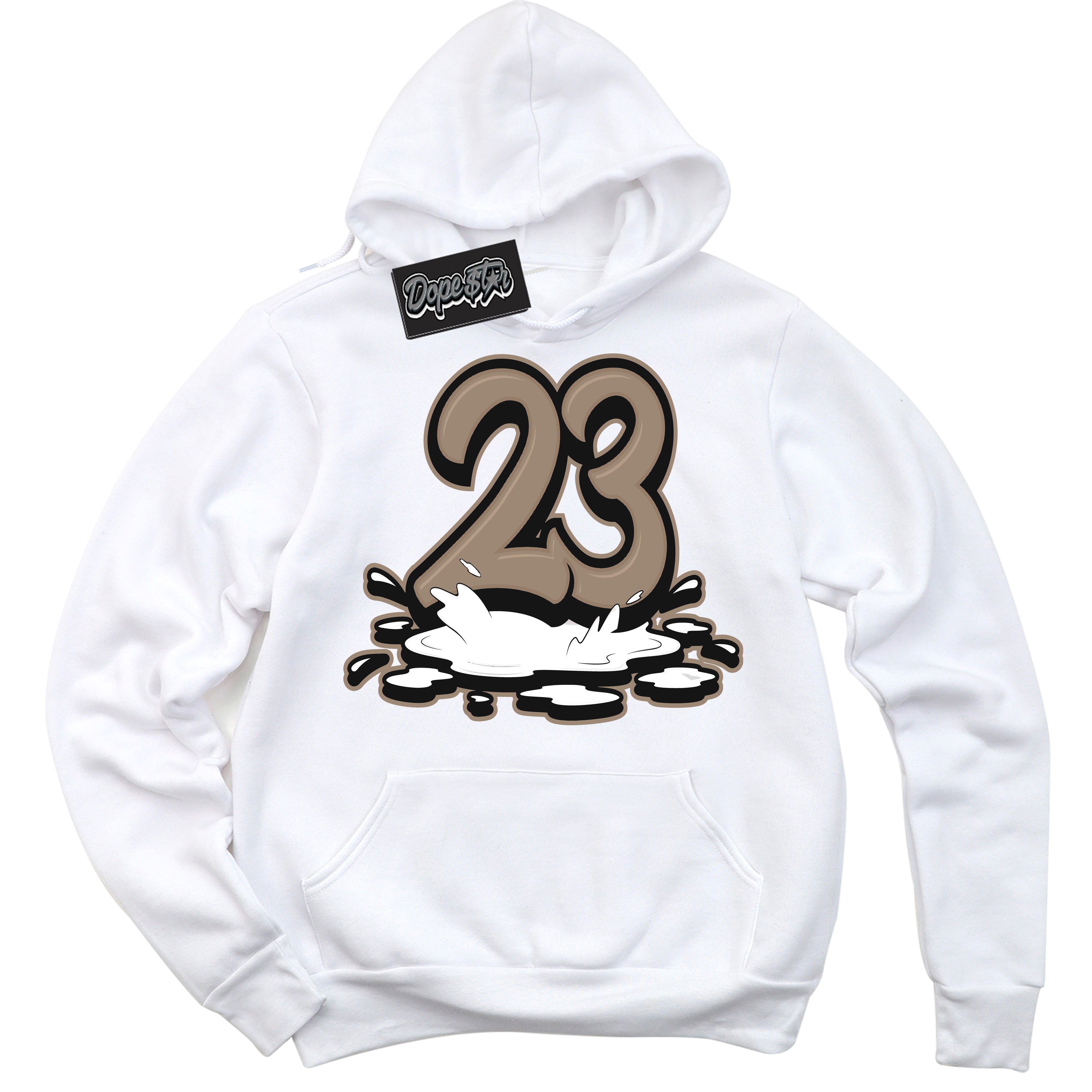 Cool White Hoodie with “ 23 Melting ”  design that Perfectly Matches  Latte 1s Sneakers.