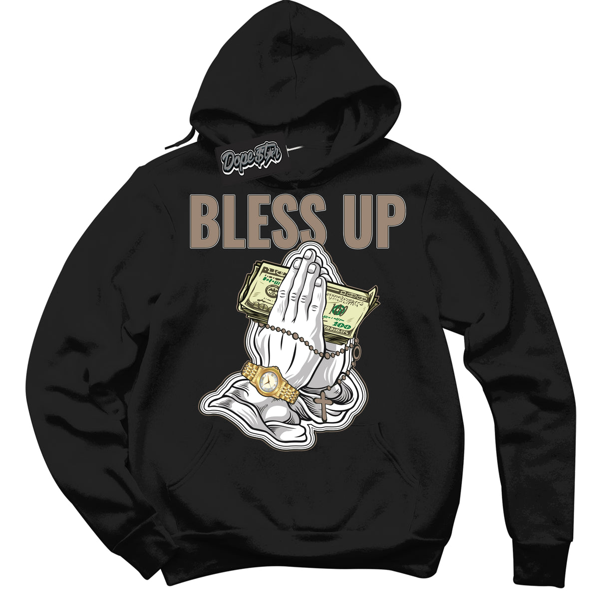 Cool Black Hoodie with “ Bless Up ”  design that Perfectly Matches  Latte 1s Sneakers.