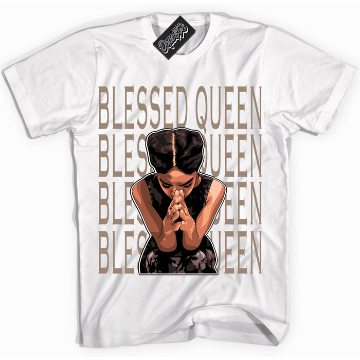 Cool White Shirt with “ Blessed Queen ” design that perfectly matches Latte 1s Sneakers.