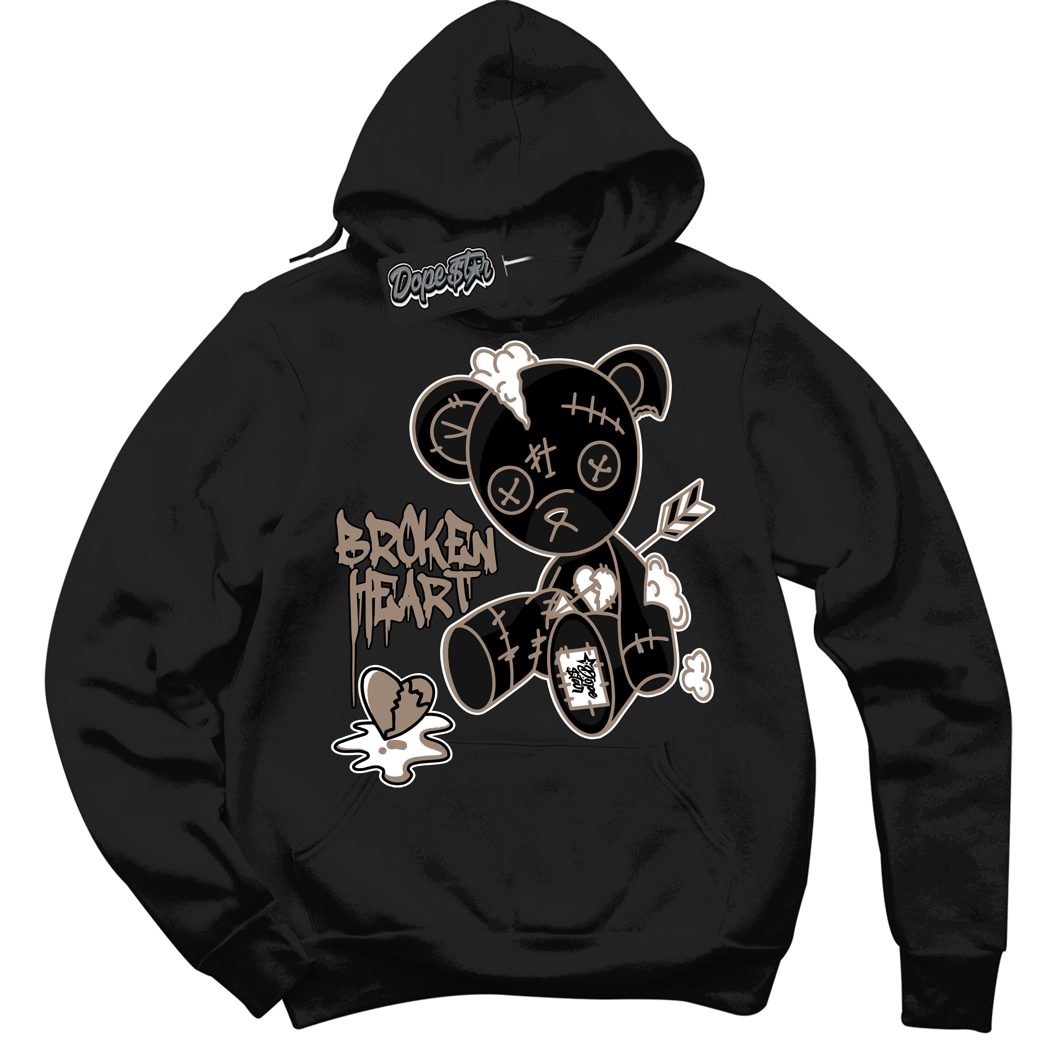 Cool Black Hoodie with “ Broken Heart Bear ”  design that Perfectly Matches  Latte 1s Sneakers.