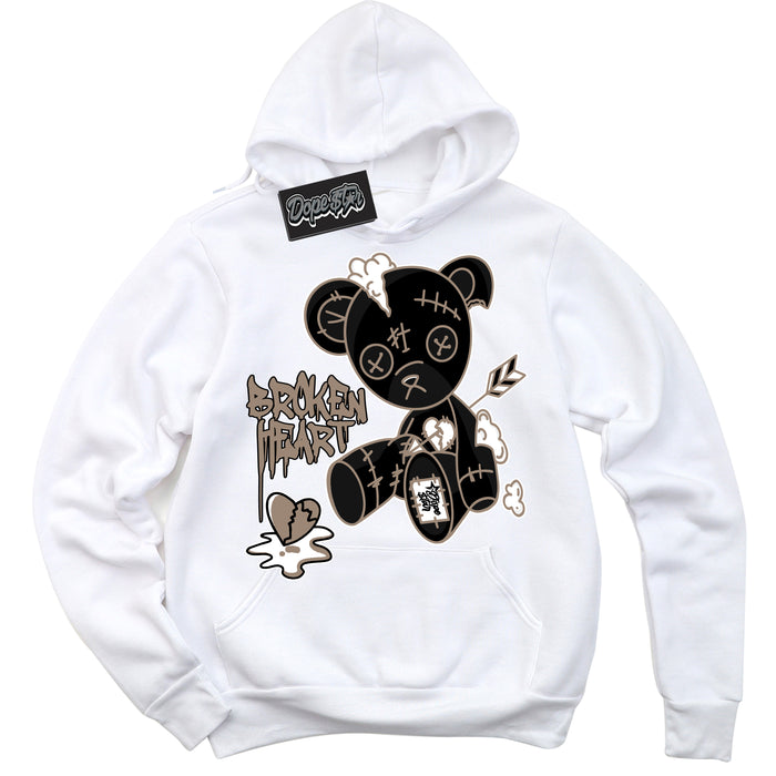 Cool White Hoodie with “ Broken Heart Bear ”  design that Perfectly Matches  Latte 1s Sneakers.
