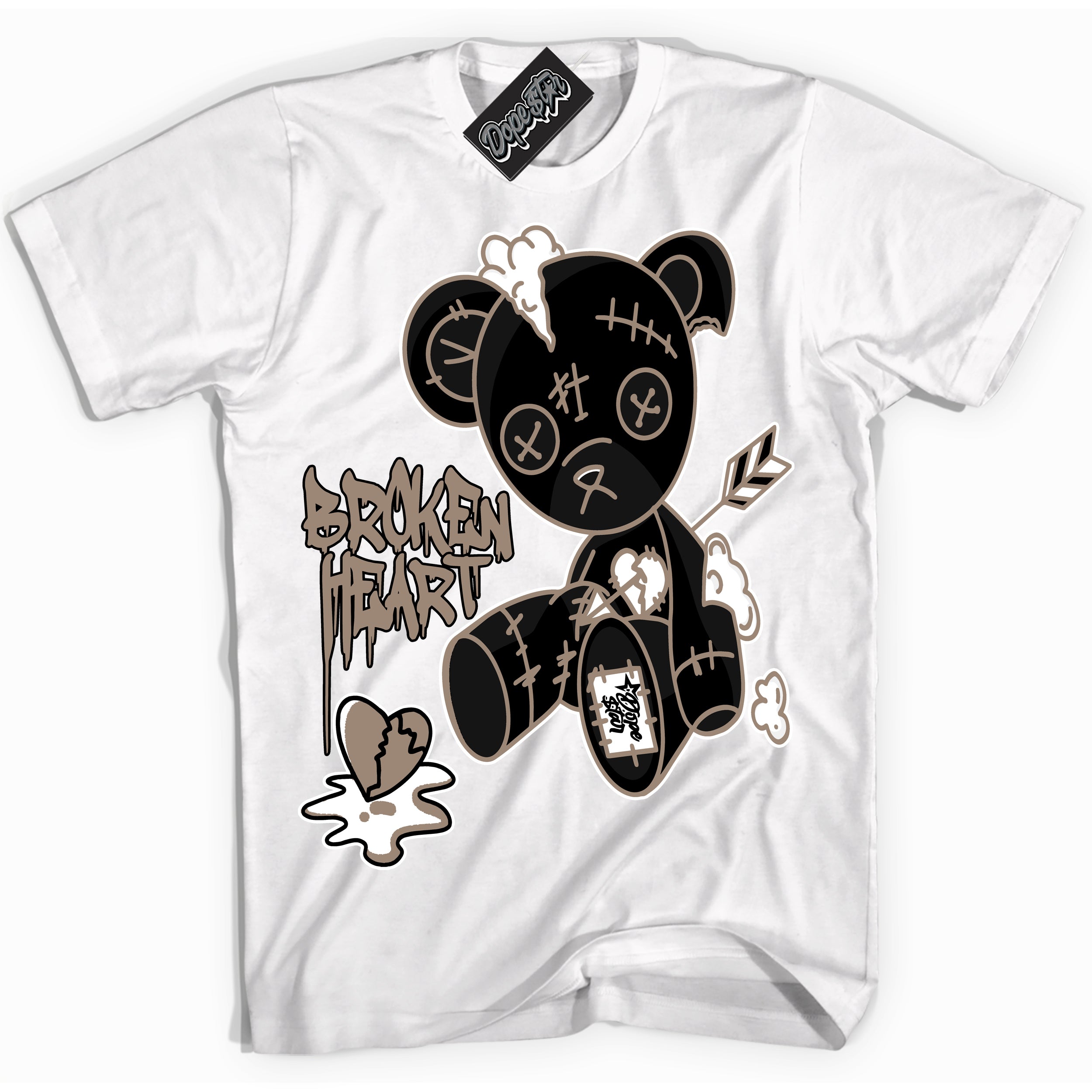 Cool White Shirt with “ Broken Heart Bear ” design that perfectly matches Latte 1s Sneakers.