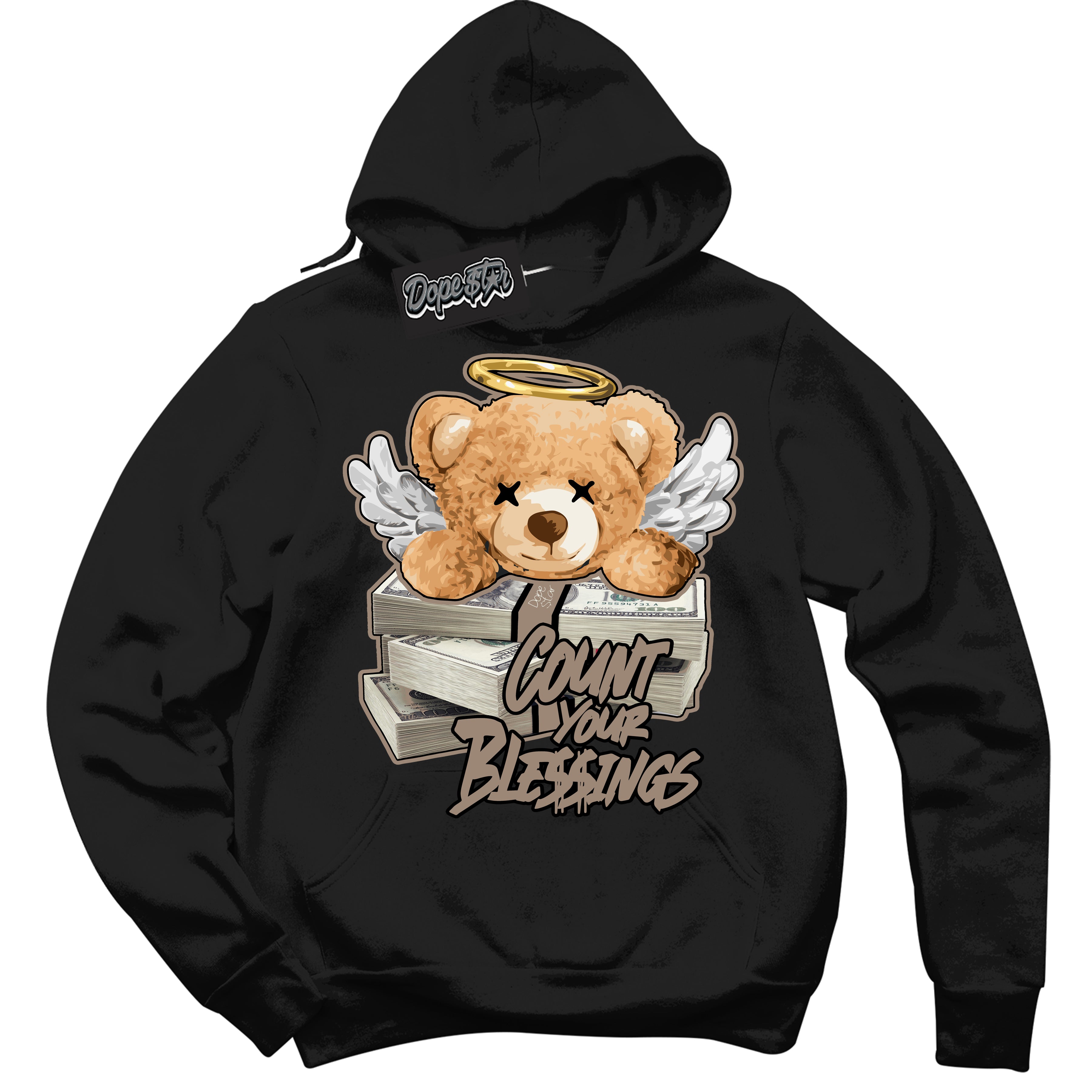 Cool Black Hoodie with “ Count Your Blessings ”  design that Perfectly Matches  Latte 1s Sneakers.