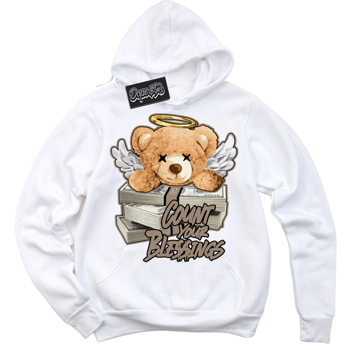 Cool White Hoodie with “ Count Your Blessings ”  design that Perfectly Matches  Latte 1s Sneakers.