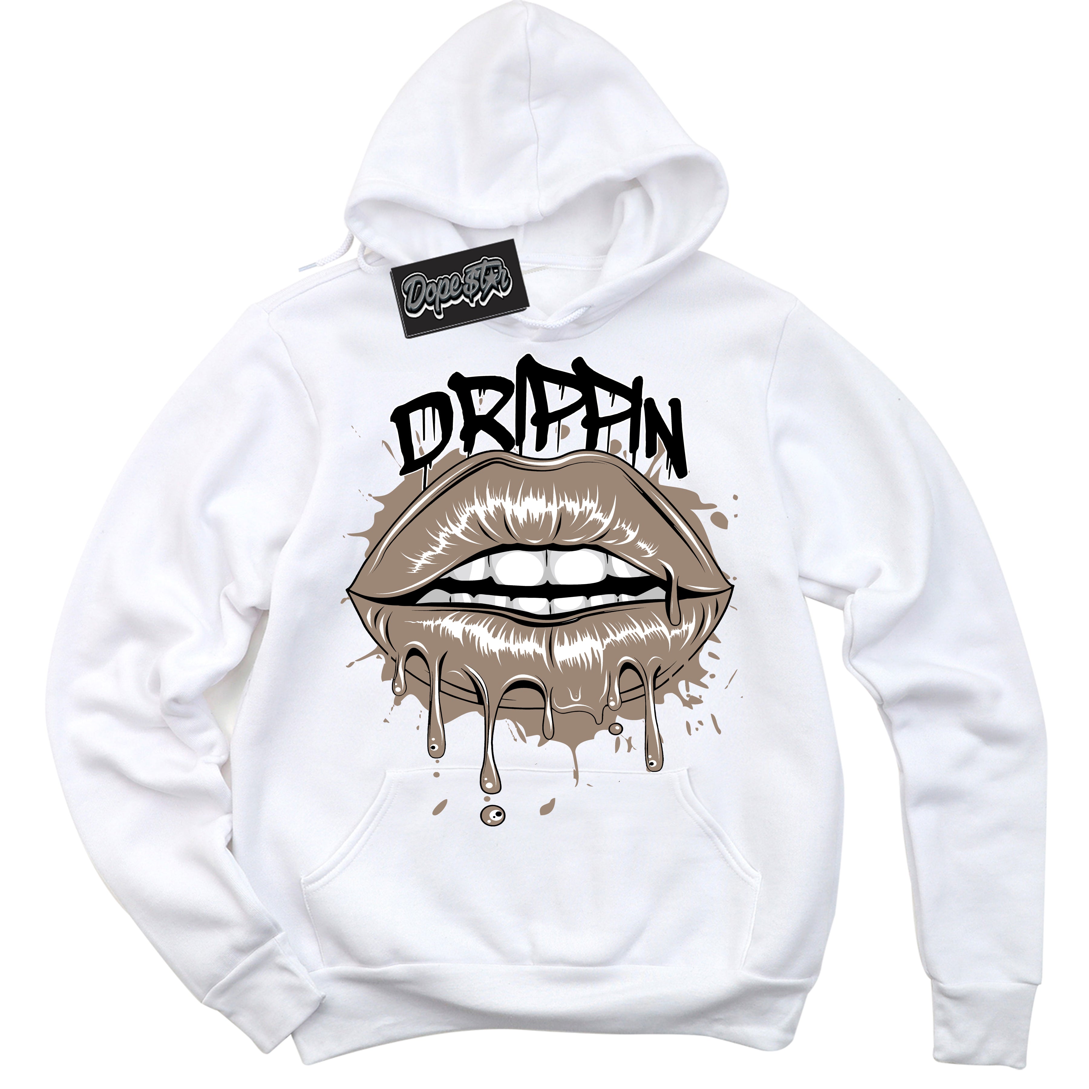 Cool White Hoodie with “ Drippin ”  design that Perfectly Matches  Latte 1s Sneakers.