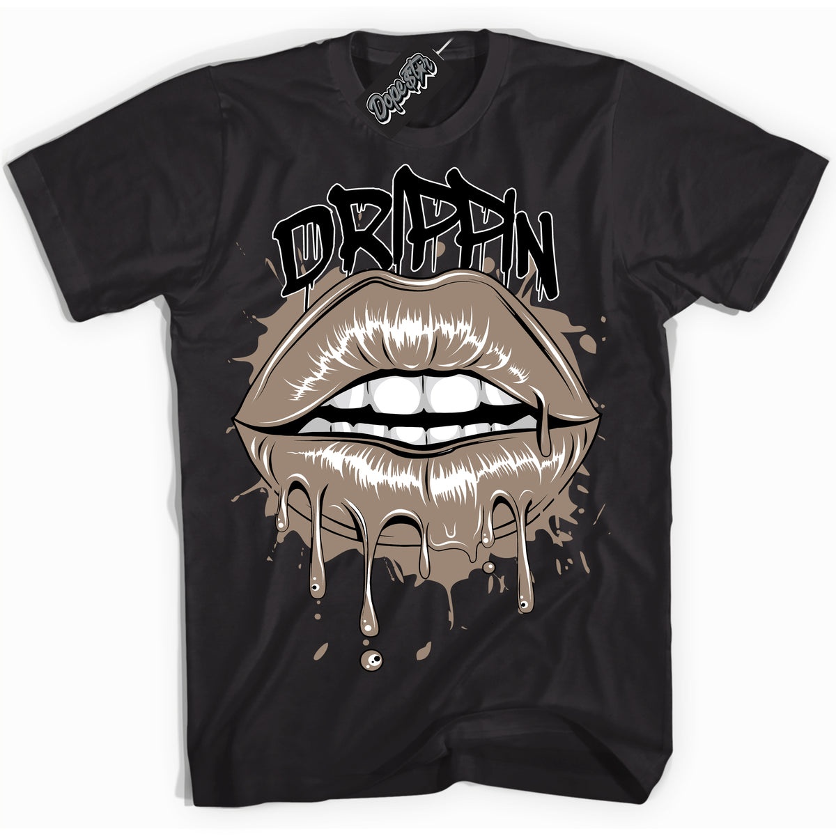 Cool Black Shirt with “ Drippin ” design that perfectly matches Latte 1s Sneakers.