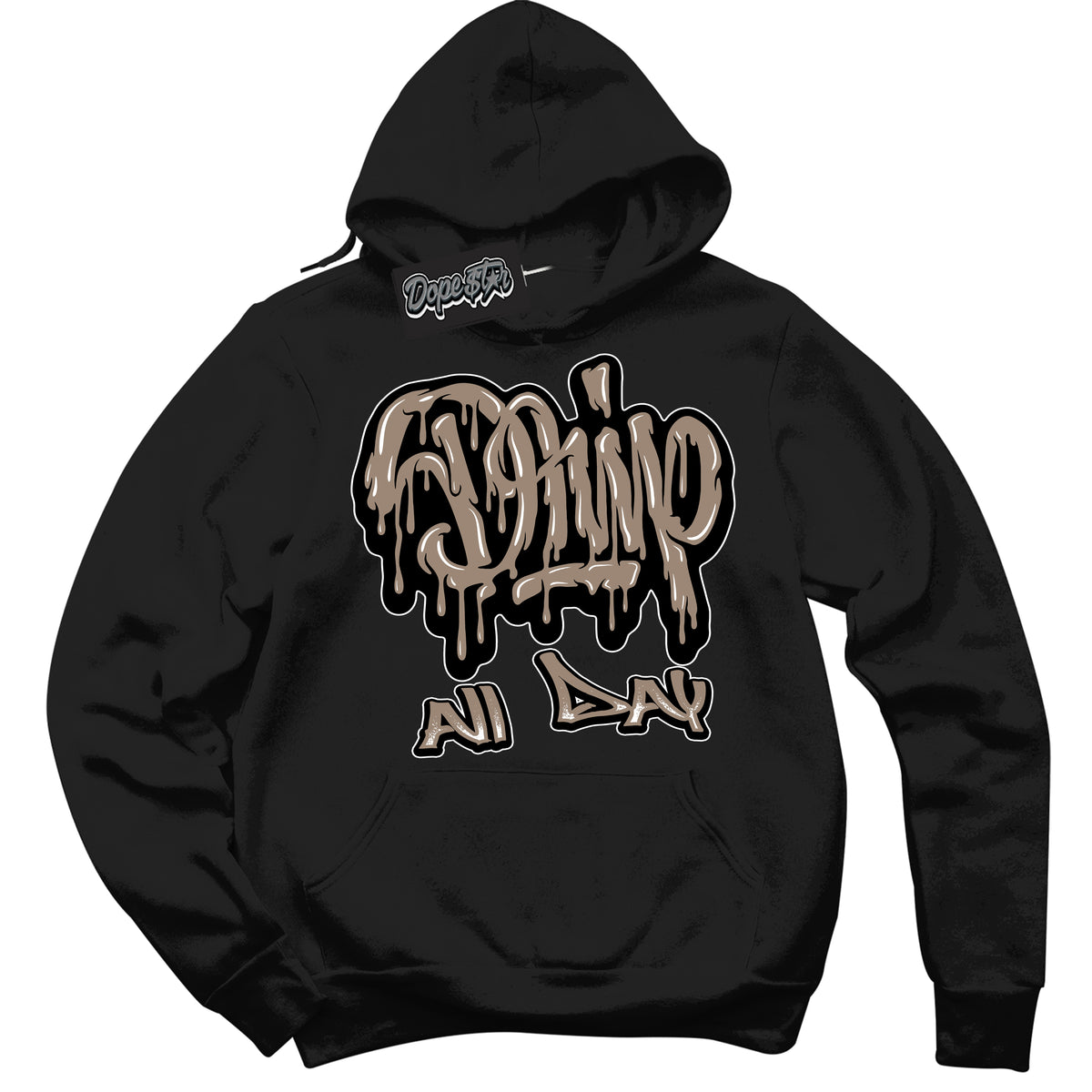 Cool Black Hoodie with “ Drip All Day ”  design that Perfectly Matches  Latte 1s Sneakers.