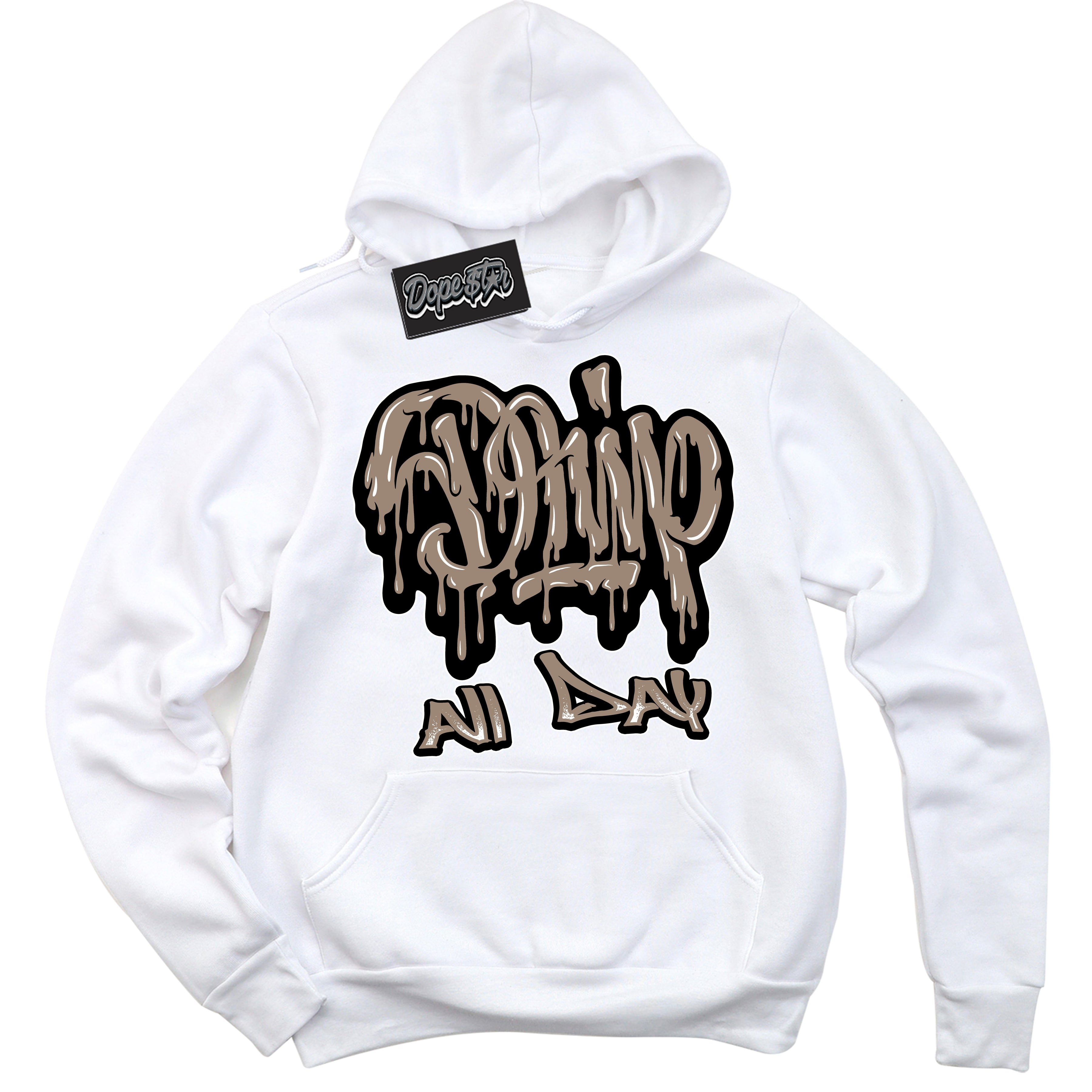 Cool White Hoodie with “ Drip All Day ”  design that Perfectly Matches  Latte 1s Sneakers.