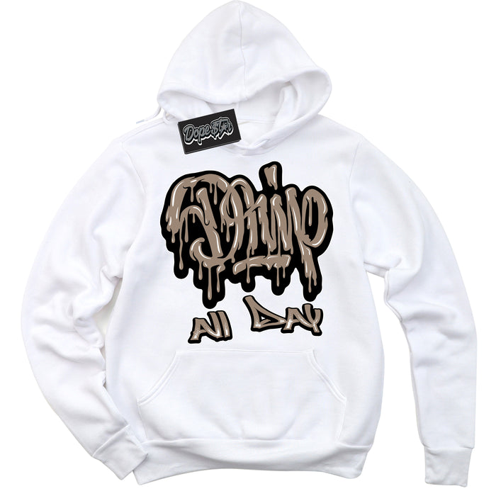 Cool White Hoodie with “ Drip All Day ”  design that Perfectly Matches  Latte 1s Sneakers.