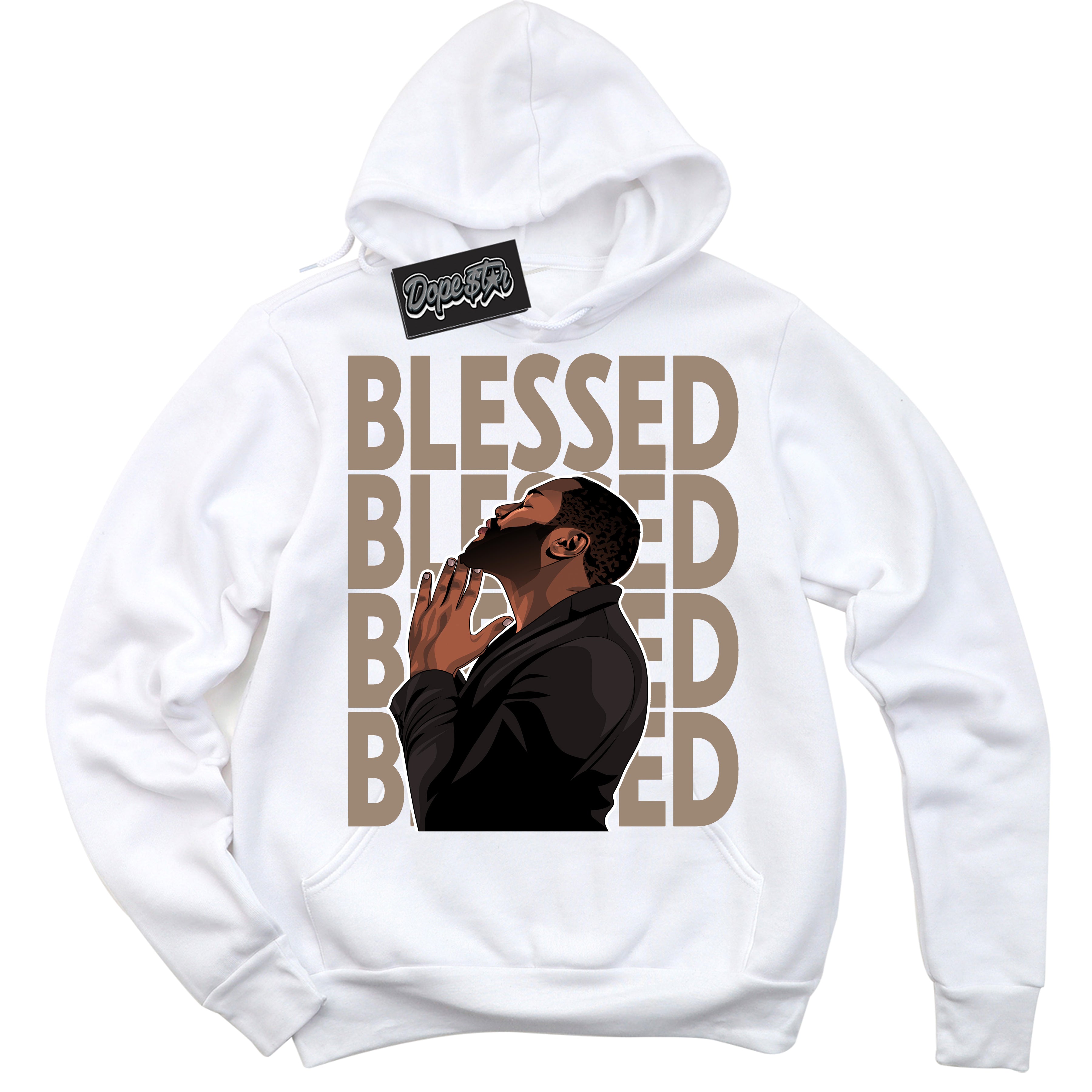 Cool White Hoodie with “ God Blessed ”  design that Perfectly Matches  Latte 1s Sneakers.
