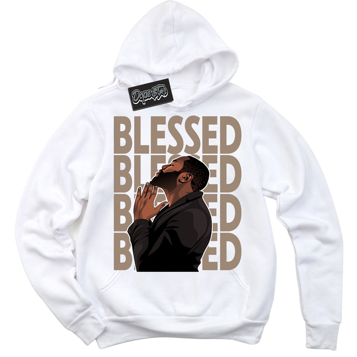 Cool White Hoodie with “ God Blessed ”  design that Perfectly Matches  Latte 1s Sneakers.