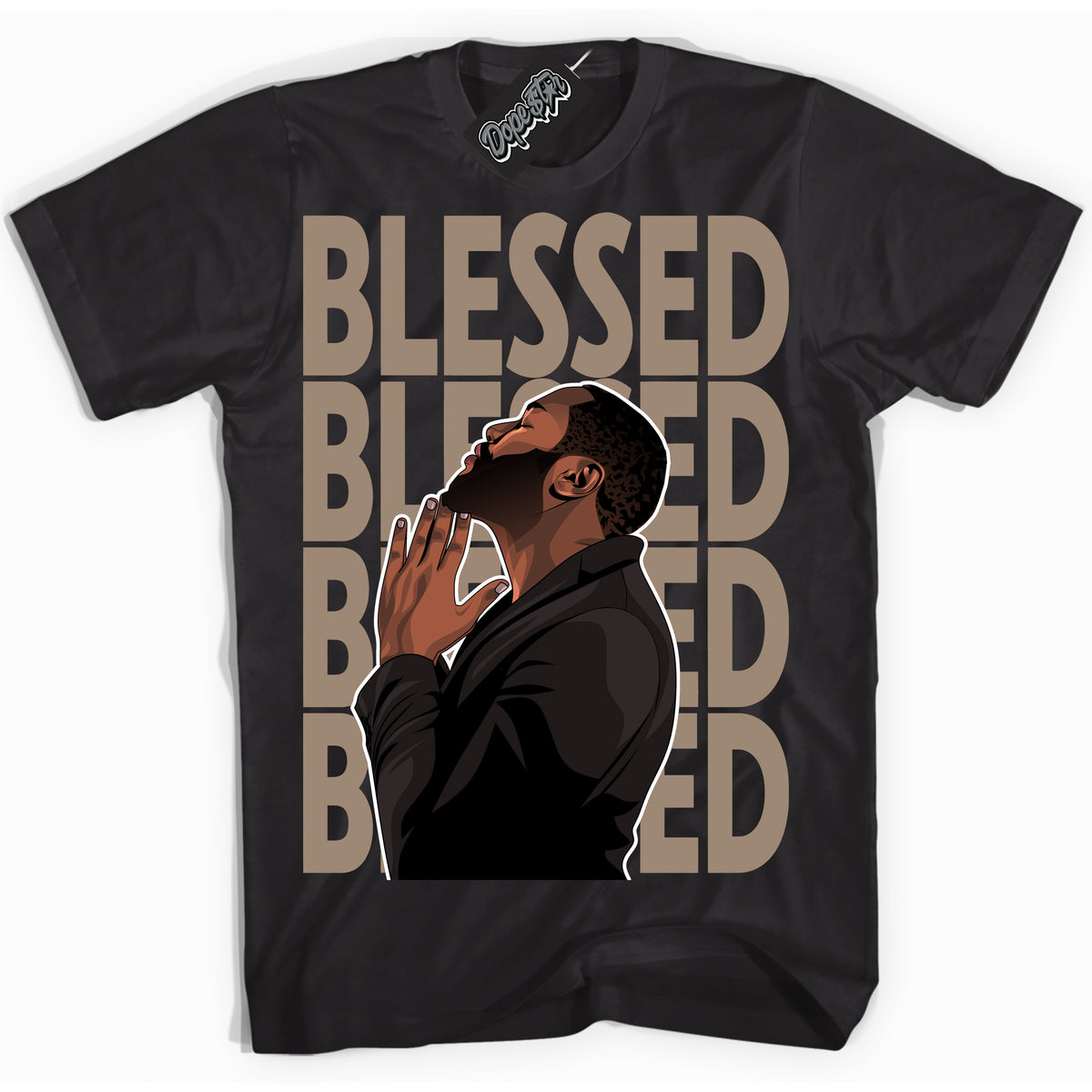 Cool Black Shirt with “ God Blessed ” design that perfectly matches Latte 1s Sneakers.