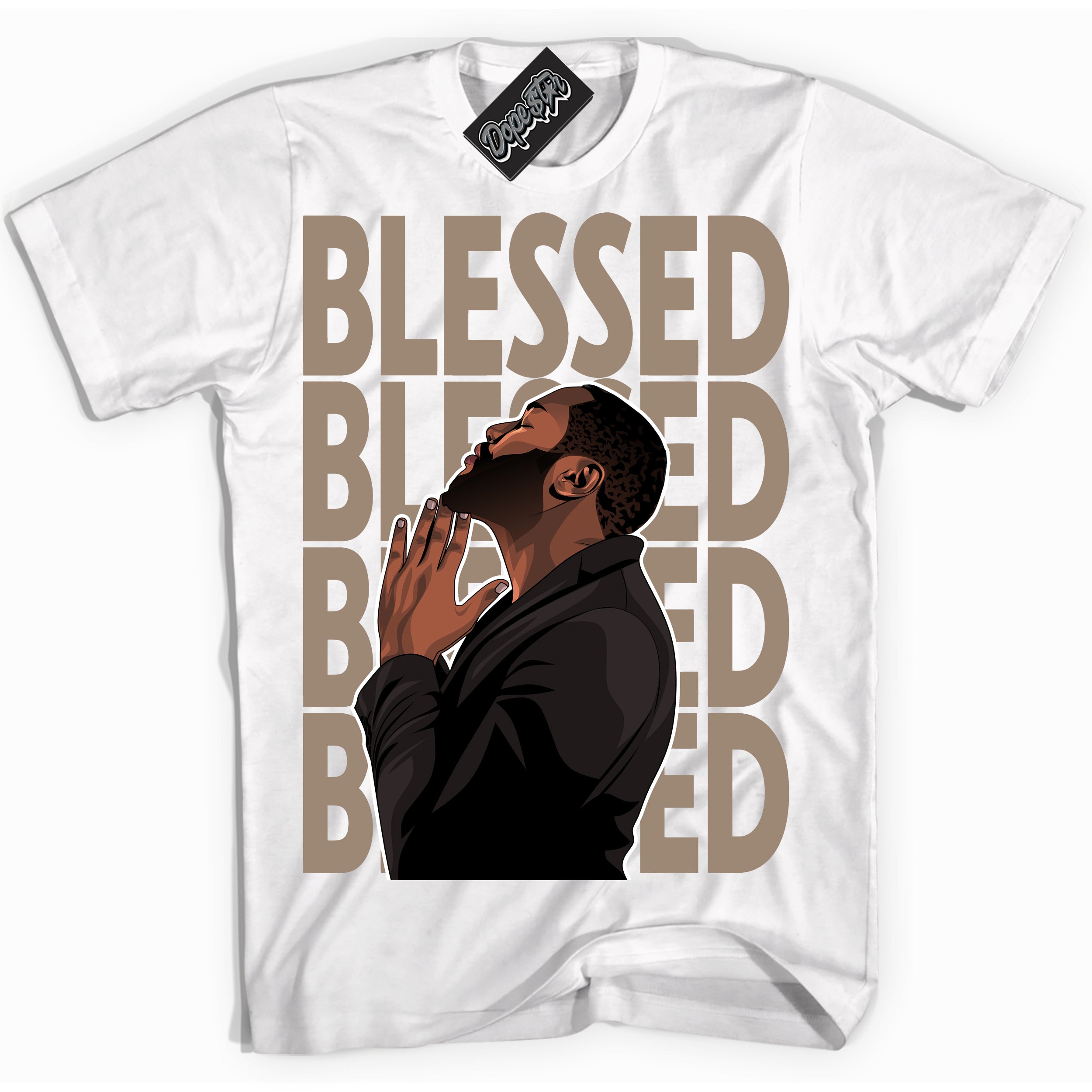 Cool White Shirt with “ God Blessed ” design that perfectly matches Latte 1s Sneakers.