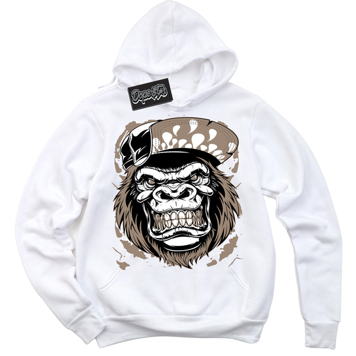 Cool White Hoodie with “ Gorilla Beast ”  design that Perfectly Matches  Latte 1s Sneakers.