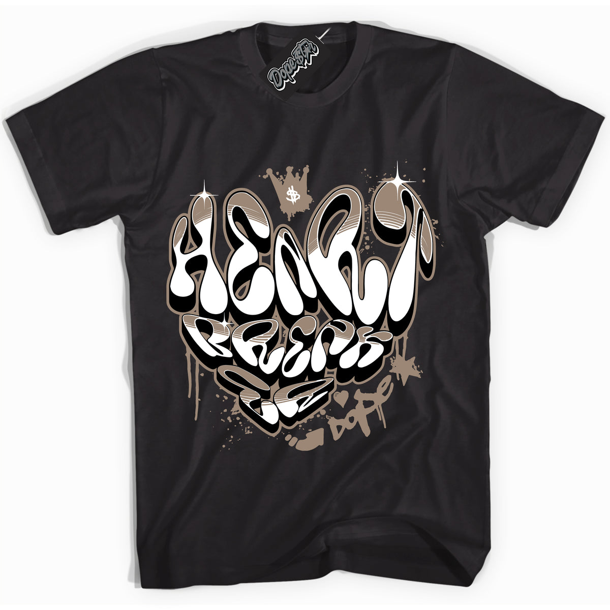 Cool Black Shirt with “ Heartbreaker Graffiti ” design that perfectly matches Latte 1s Sneakers.