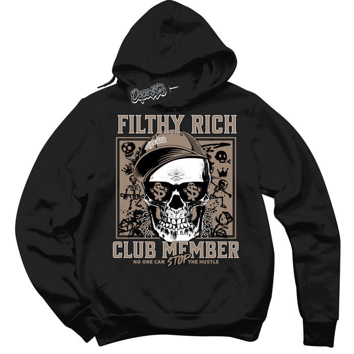 Cool Black Hoodie with “ Filthy Rich ”  design that Perfectly Matches Latte 1s Sneakers.