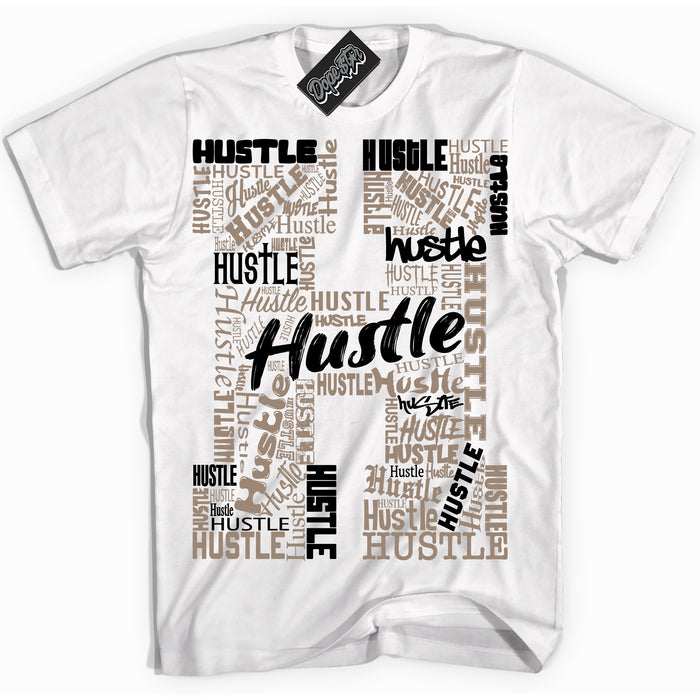 Cool White Shirt with “ Hustle H ” design that perfectly matches Latte 1s Sneakers.