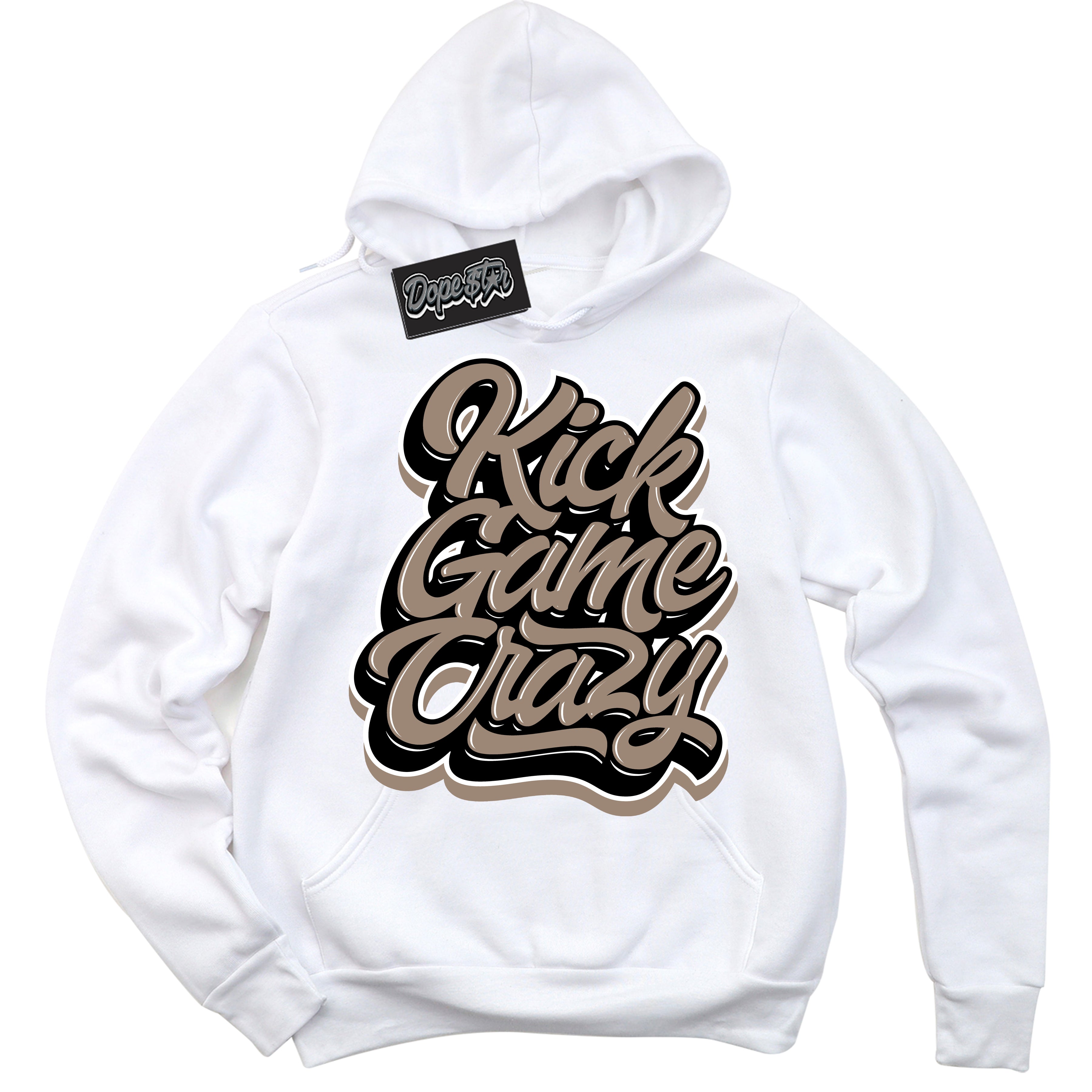 Cool White Hoodie with “ Kick Game Crazy ”  design that Perfectly Matches  Latte 1s Sneakers.