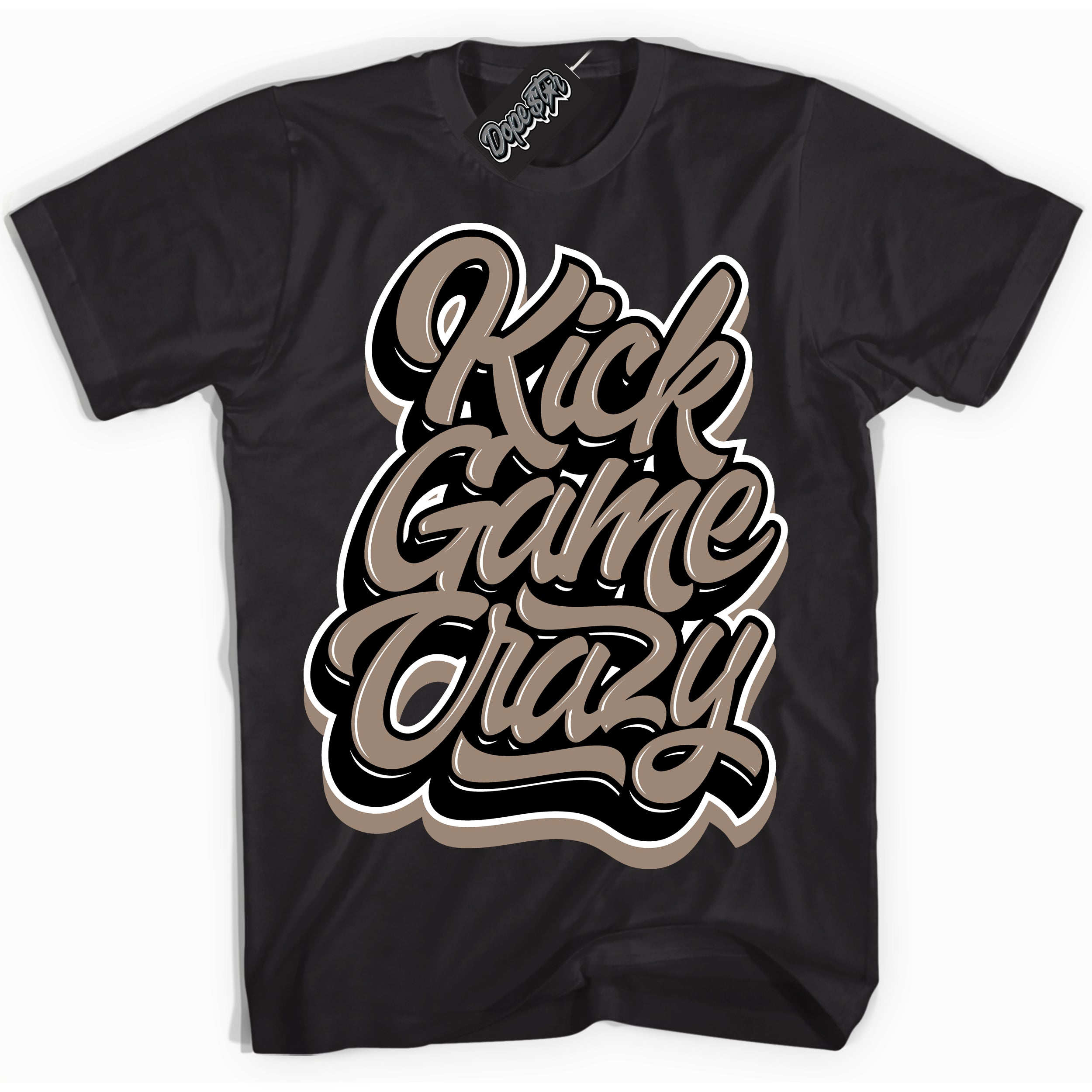 Cool Black Shirt with “ Kick Game Crazy ” design that perfectly matches Latte 1s Sneakers.