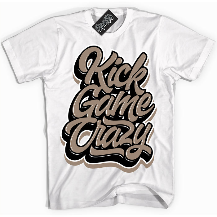 Cool White Shirt with “ Kick Game Crazy ” design that perfectly matches Latte 1s Sneakers.