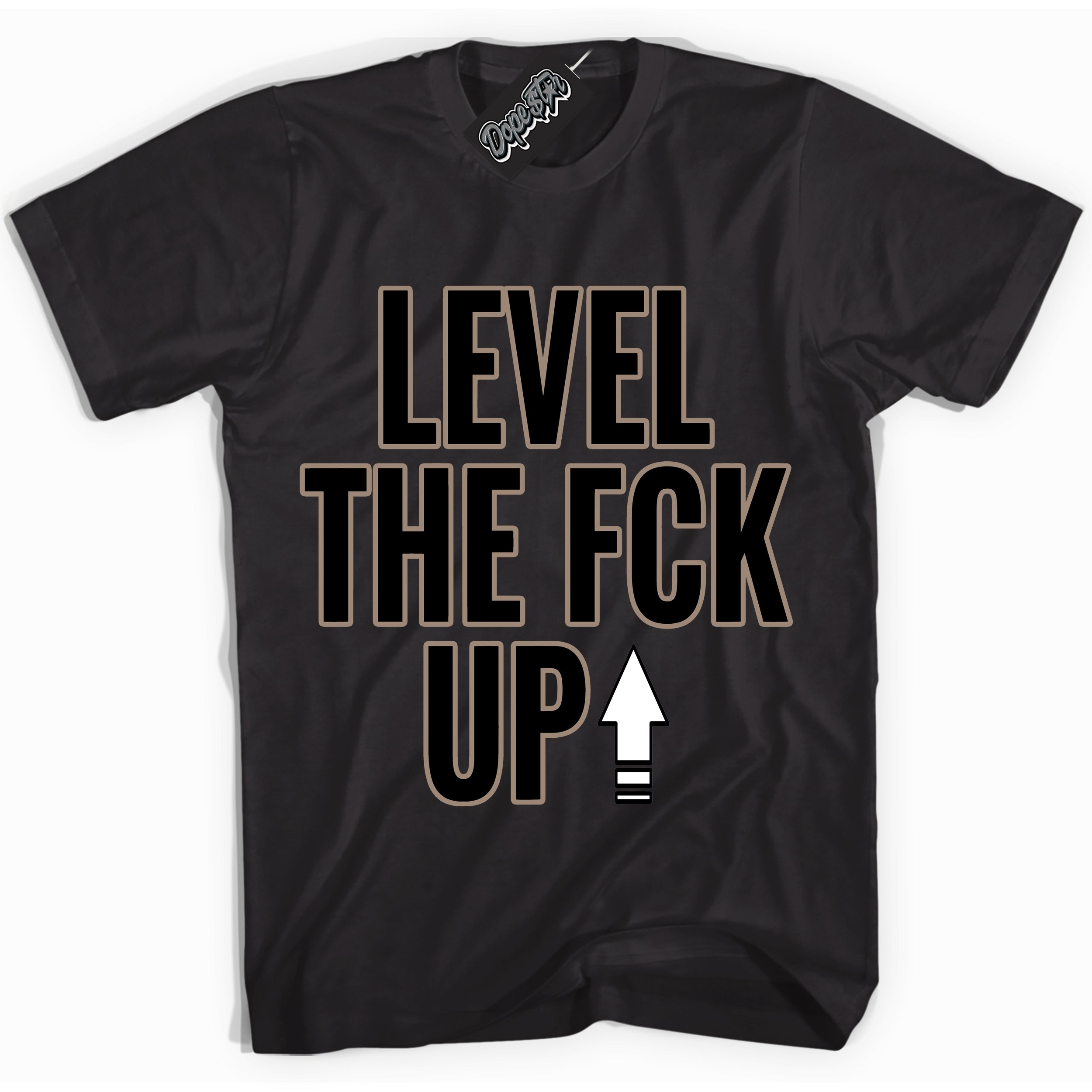Cool Black Shirt with “ Level The Fck Up ” design that perfectly matches Latte 1s Sneakers.