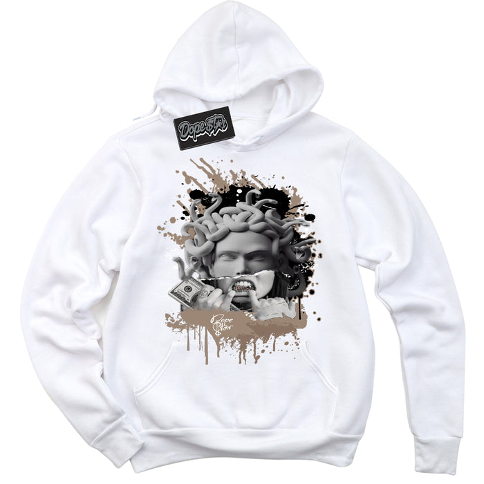 Cool White Hoodie with “ Medusa ”  design that Perfectly Matches  Latte 1s Sneakers.