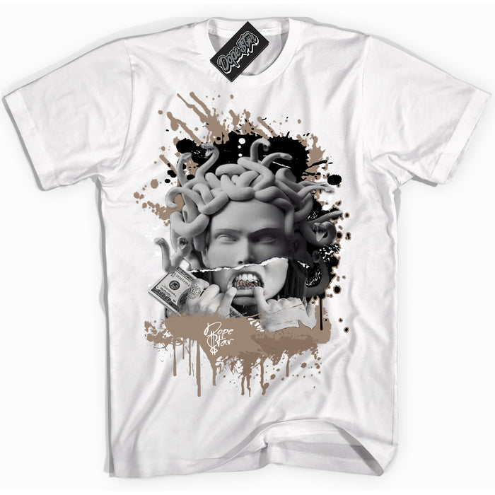 Cool White Shirt with “ Medusa ” design that perfectly matches Latte 1s Sneakers.