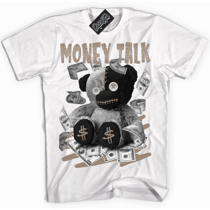 Cool White Shirt with “ Money Talk Bear ” design that perfectly matches Latte 1s Sneakers.