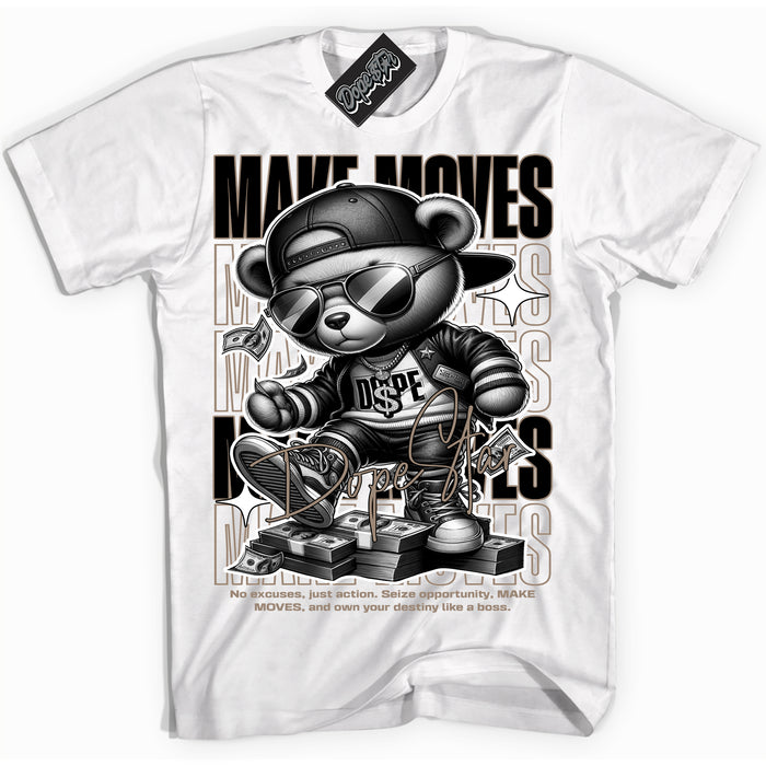 Cool White Shirt with “ Makin Moves” design that perfectly matches Latte 1s Sneakers.