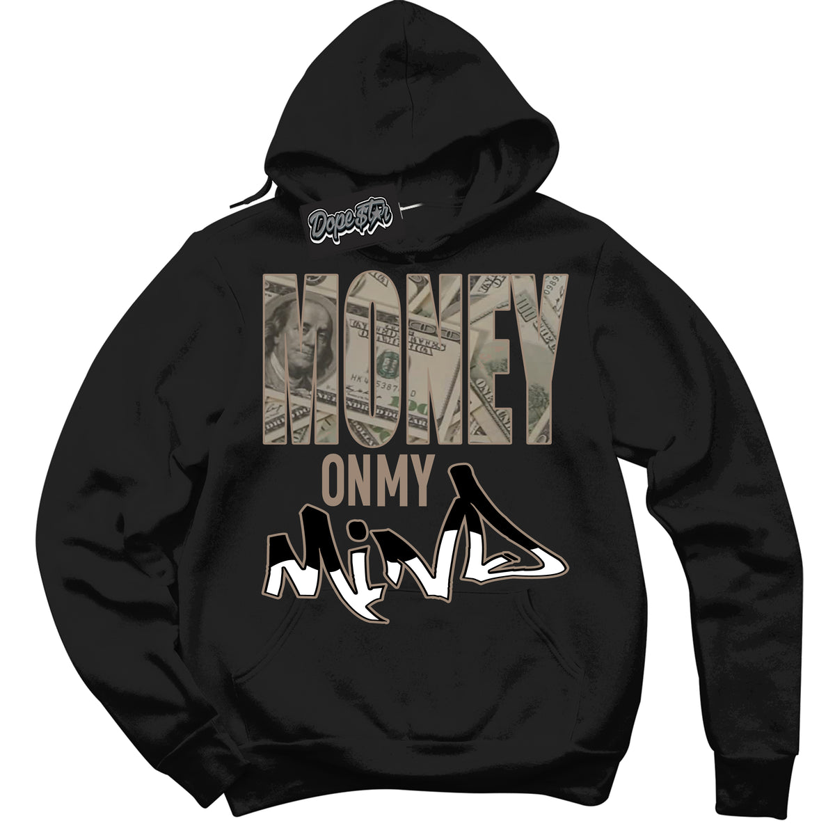 Cool Black Hoodie with “ Money On My Mind ”  design that Perfectly Matches  Latte 1s Sneakers.