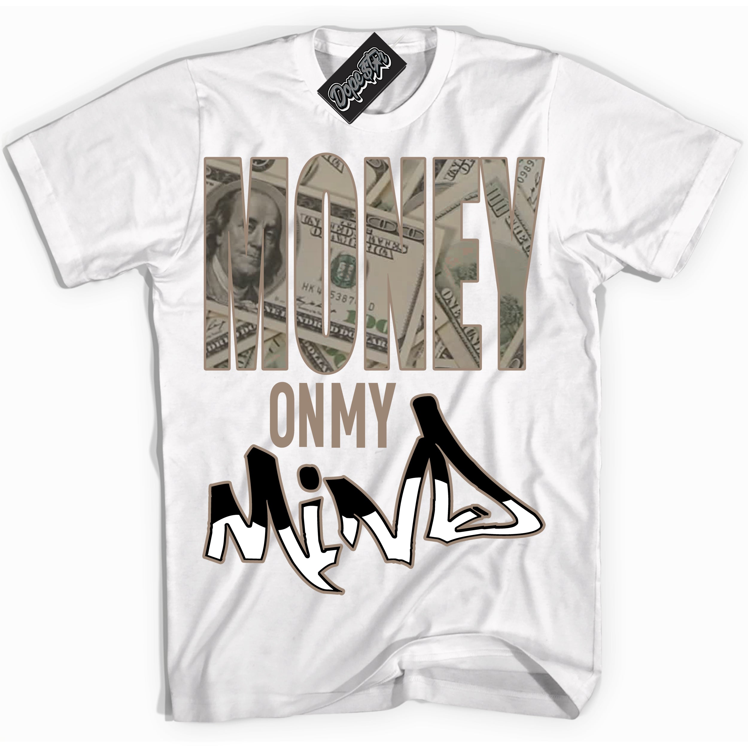Cool White Shirt with “ Money On My Mind ” design that perfectly matches Latte 1s Sneakers.