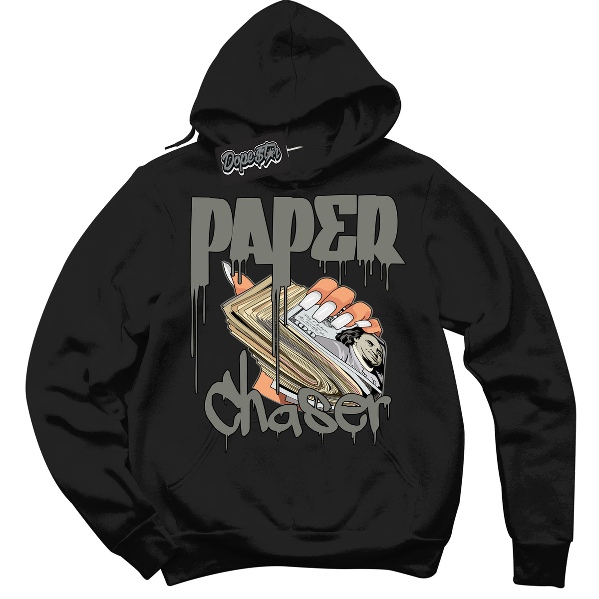 Cool Black Hoodie with “ Paper Chaser ”  design that Perfectly Matches  Latte 1s Sneakers.