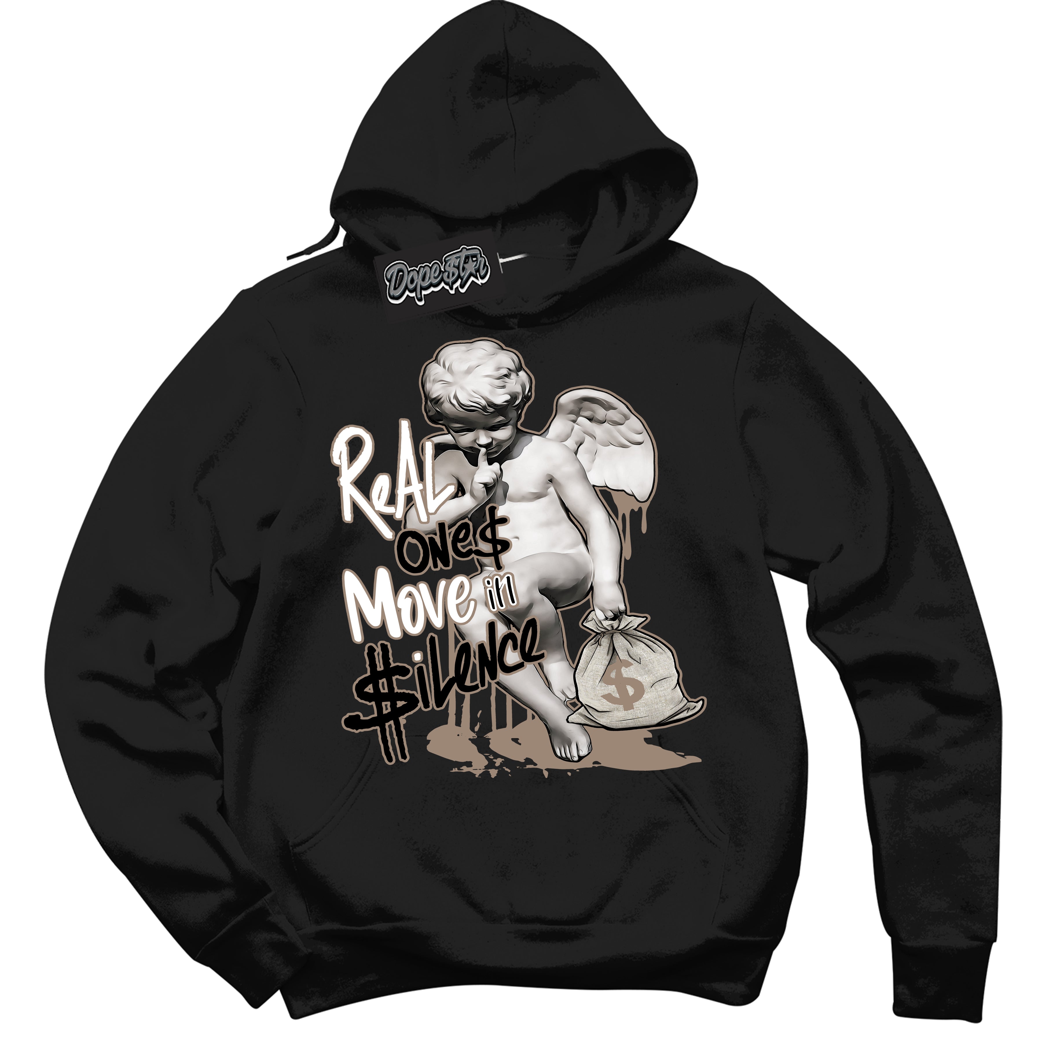 Cool Black Hoodie with “ Real Ones Cherub ”  design that Perfectly Matches  Latte 1s Sneakers.