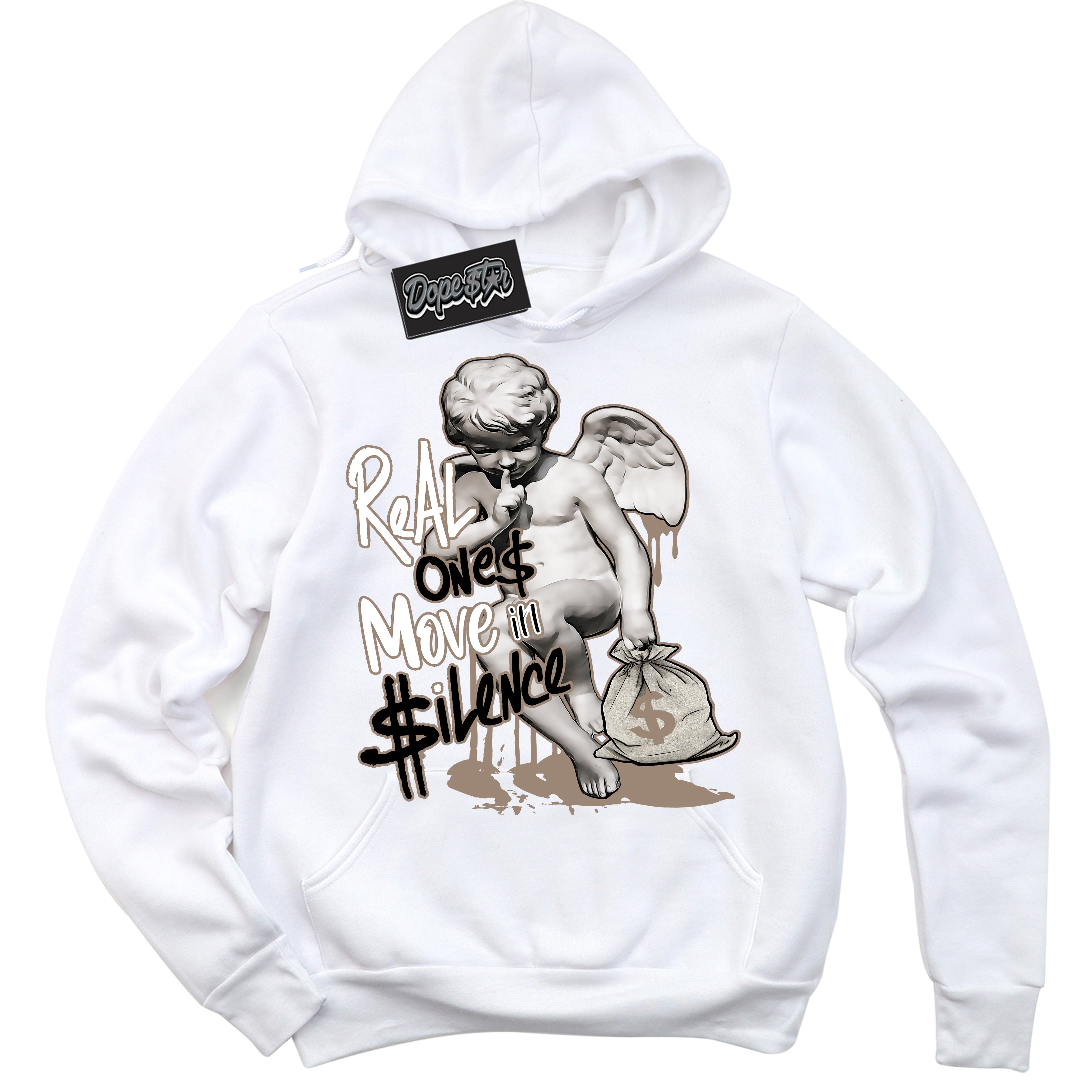 Cool White Hoodie with “ Real Ones Cherub ”  design that Perfectly Matches  Latte 1s Sneakers.