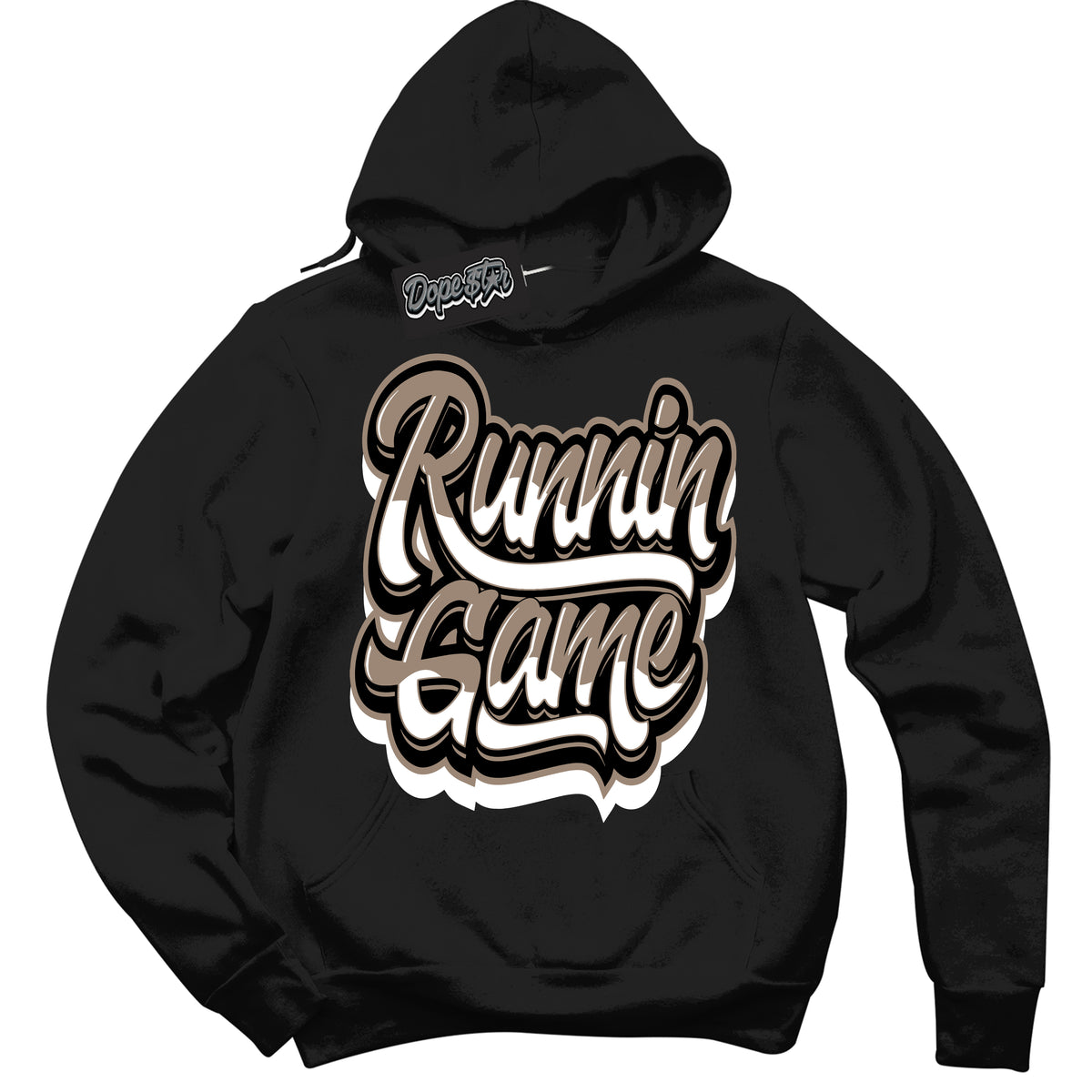 Cool Black Hoodie with “ Running Game ”  design that Perfectly Matches  Latte 1s Sneakers.
