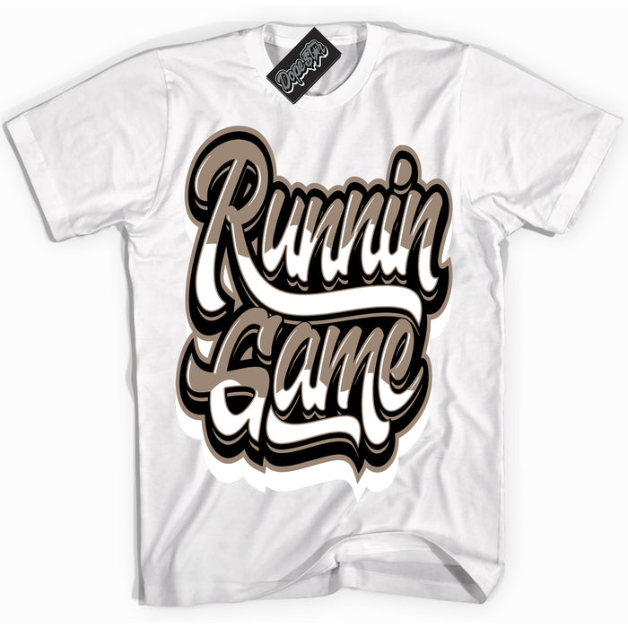 Cool White Shirt with “ Running Game ” design that perfectly matches Latte 1s Sneakers.