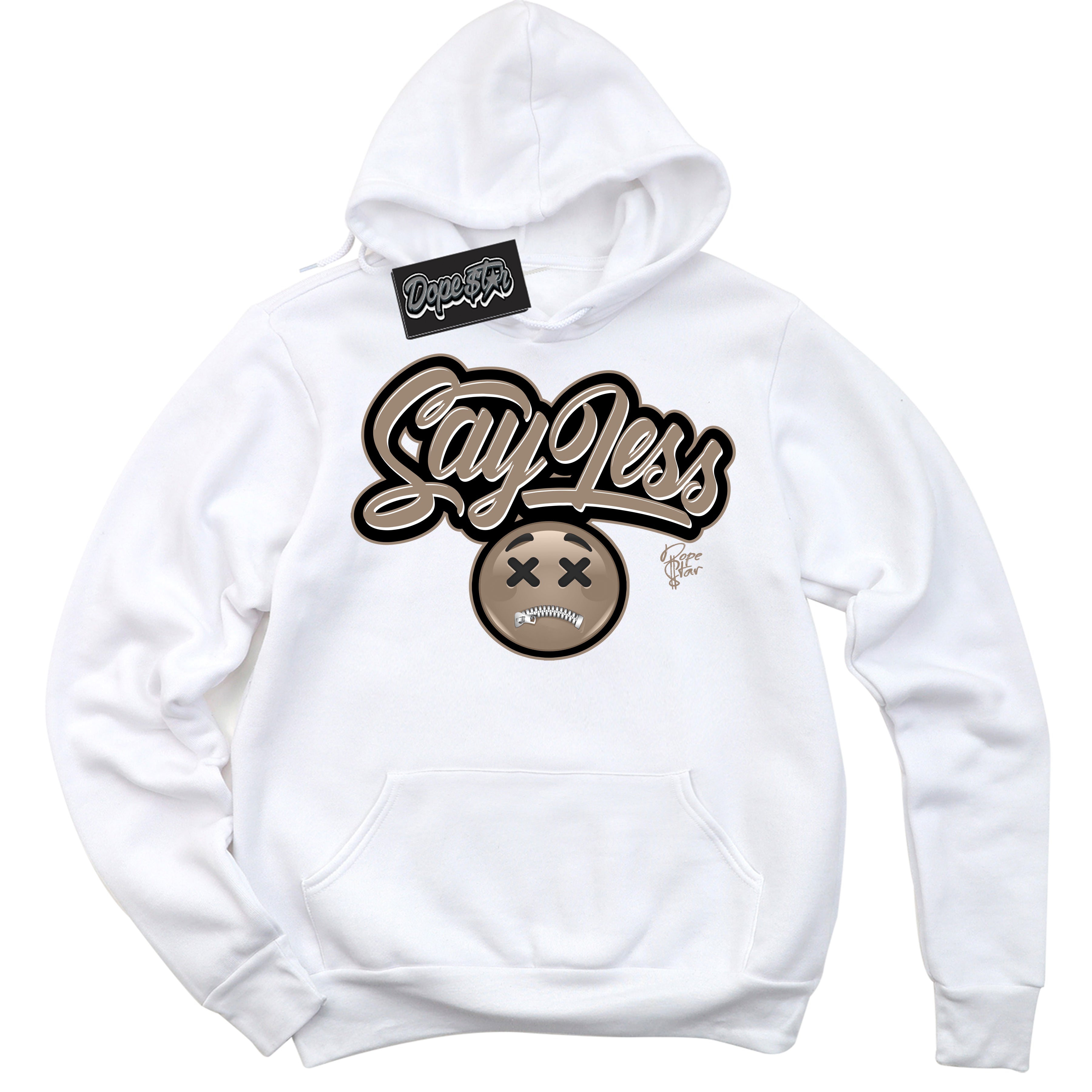 Cool White Hoodie with “ Say Less ”  design that Perfectly Matches  Latte 1s Sneakers.