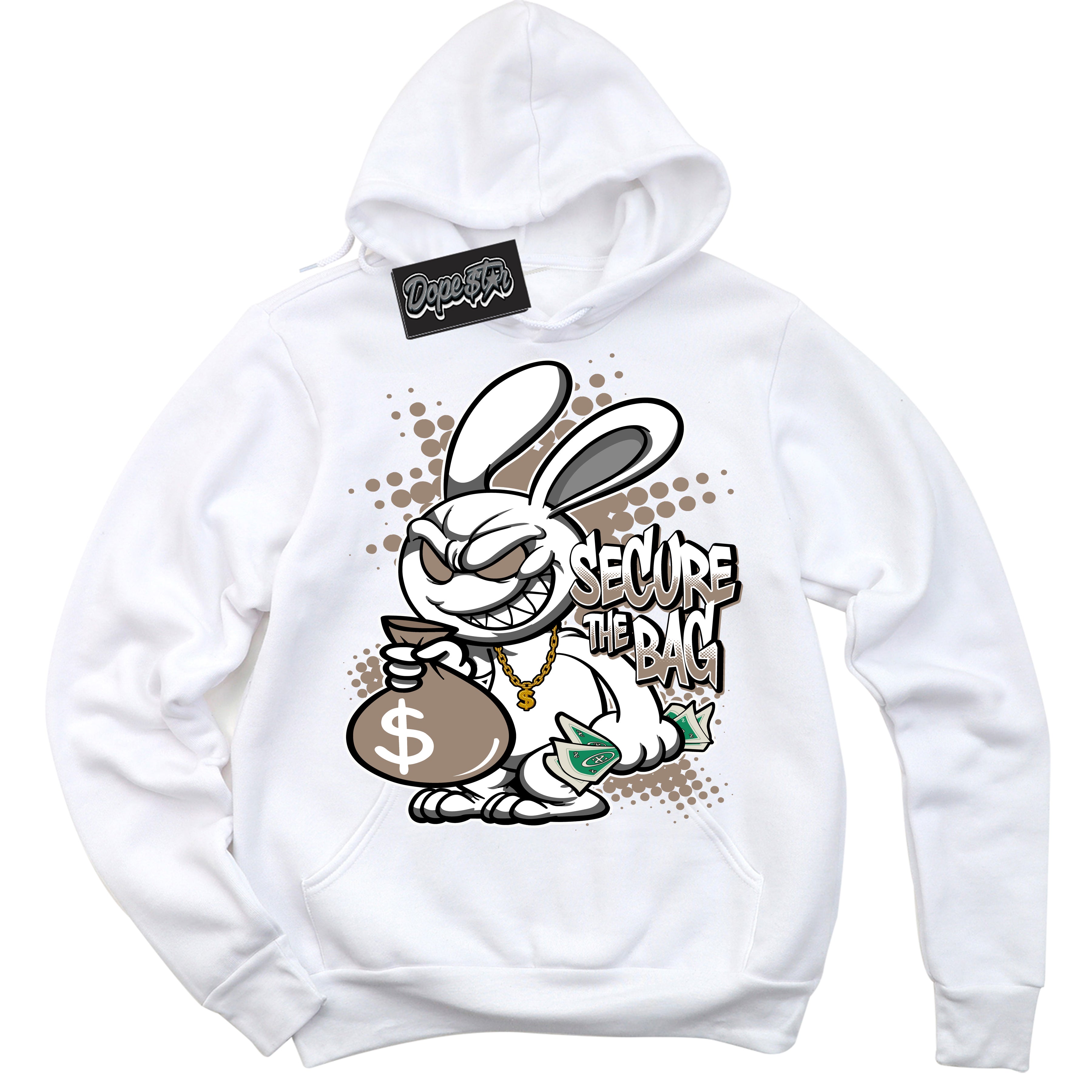 Cool White Hoodie with “ Secure The Bag ”  design that Perfectly Matches  Latte 1s Sneakers.
