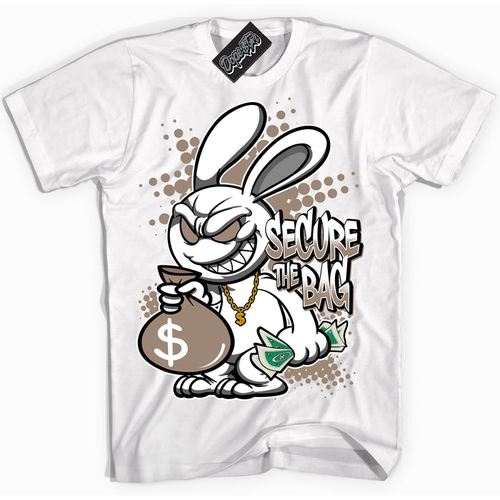 Cool White Shirt with “ Secure The Bag ” design that perfectly matches Latte 1s Sneakers.