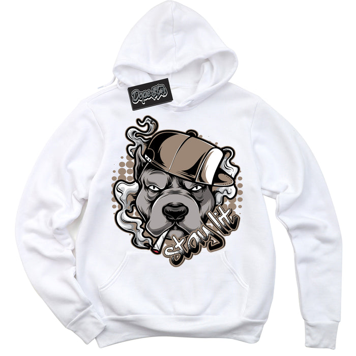 Cool White Hoodie with “ Stay Lit ”  design that Perfectly Matches  Latte 1s Sneakers.