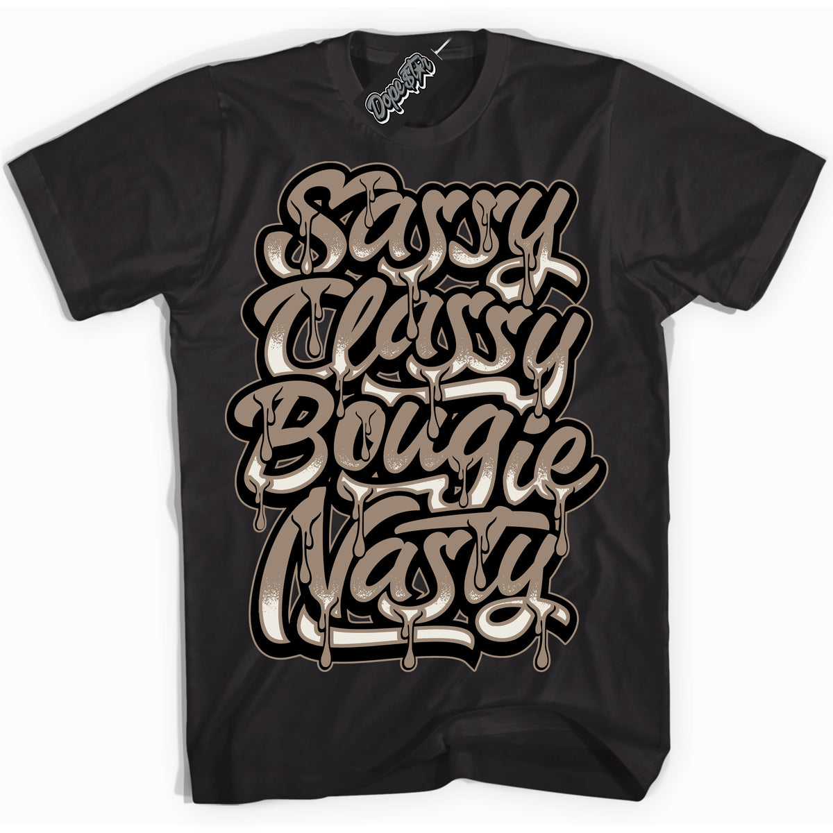 Cool Black Shirt with “ Sassy Classy ” design that perfectly matches Latte 1s Sneakers.