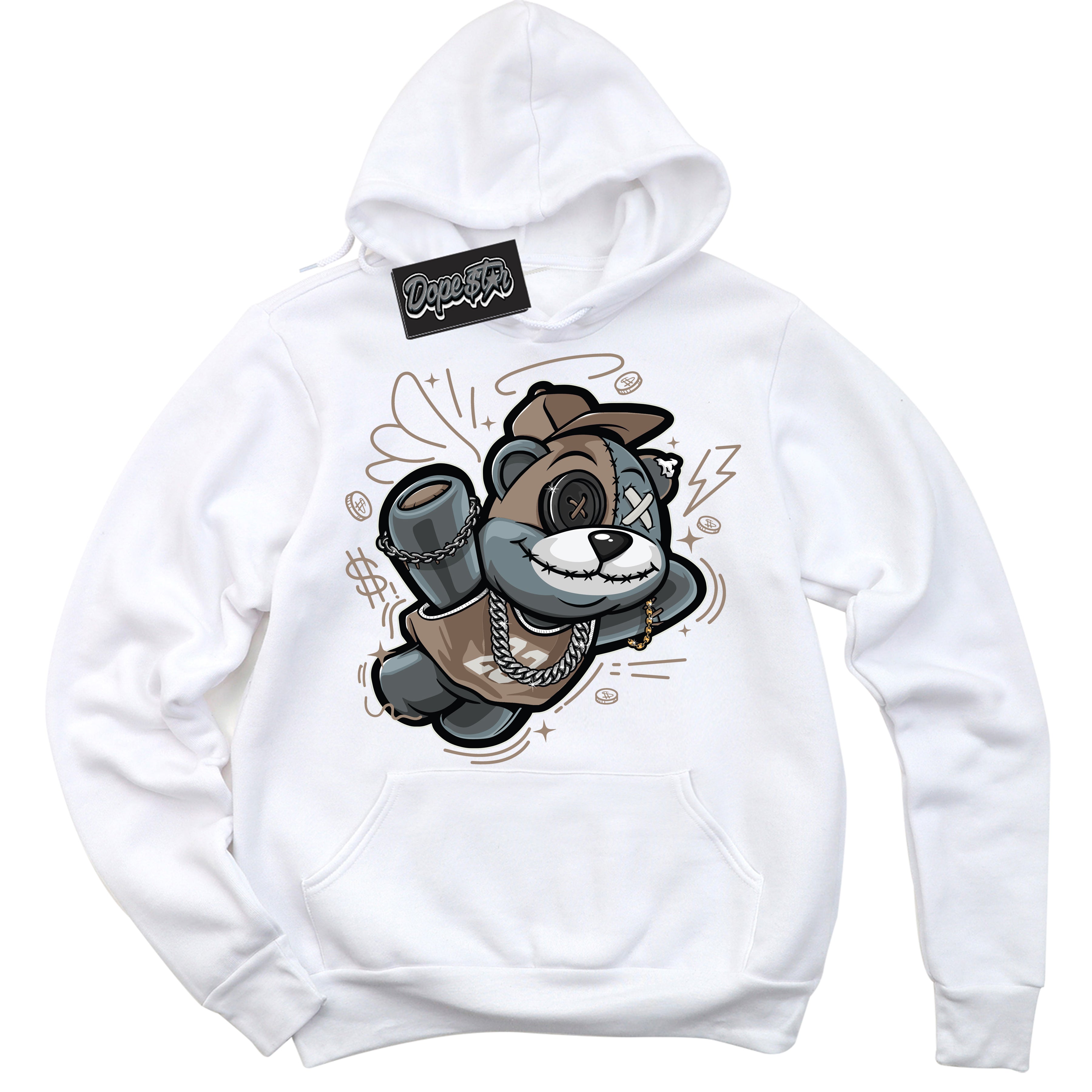 Cool White Hoodie with “ Slam Dunk Bear ”  design that Perfectly Matches  Latte 1s Sneakers.